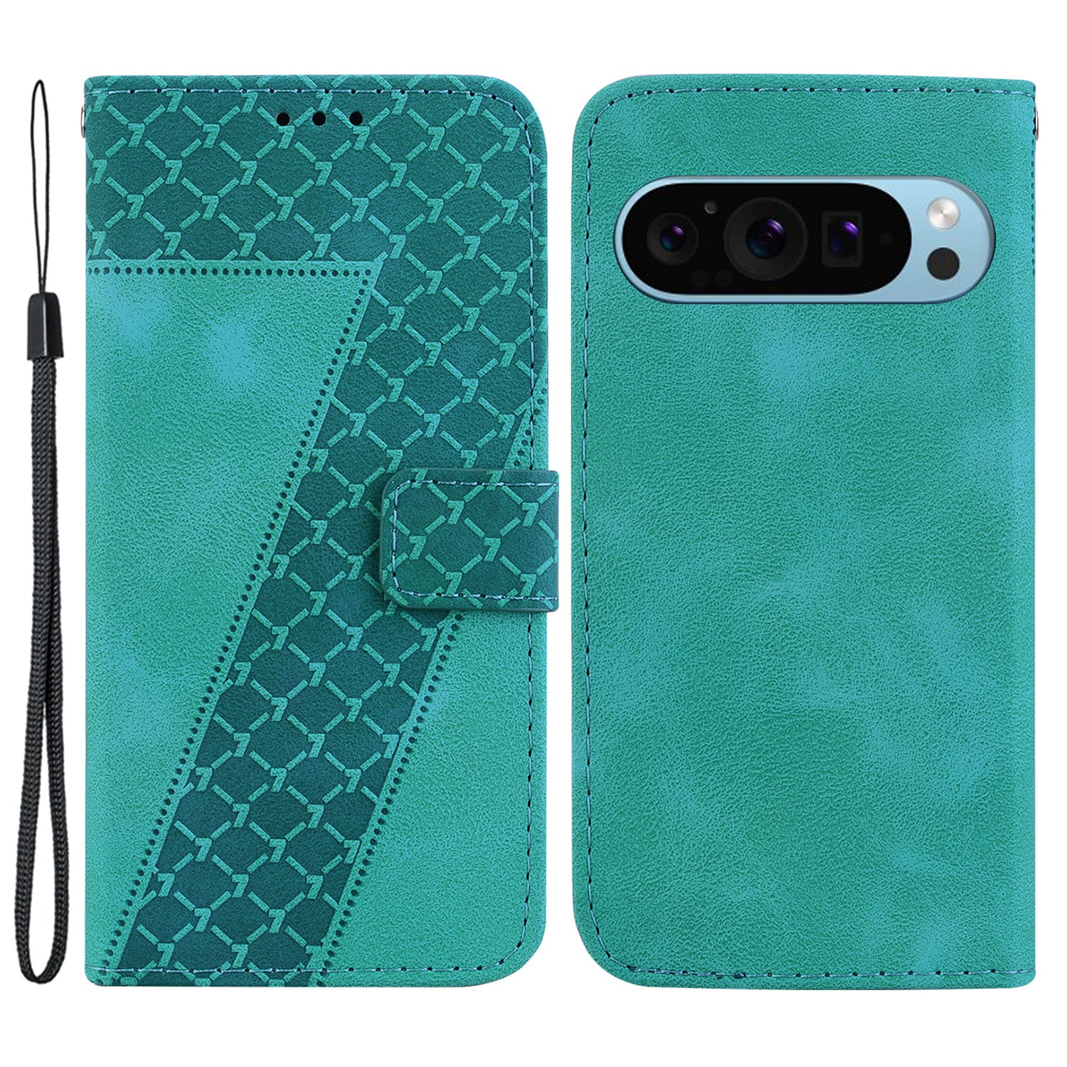 For Google Pixel 9 Pro Cell Phone Case 7-Shape Imprint Leather Wallet Stand Anti-shock Cover