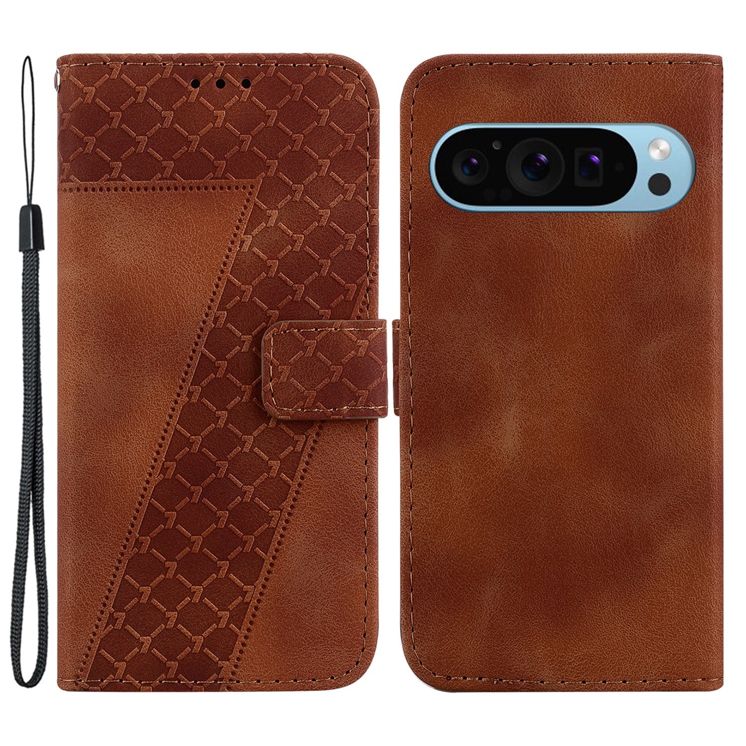 For Google Pixel 9 Pro Cell Phone Case 7-Shape Imprint Leather Wallet Stand Anti-shock Cover