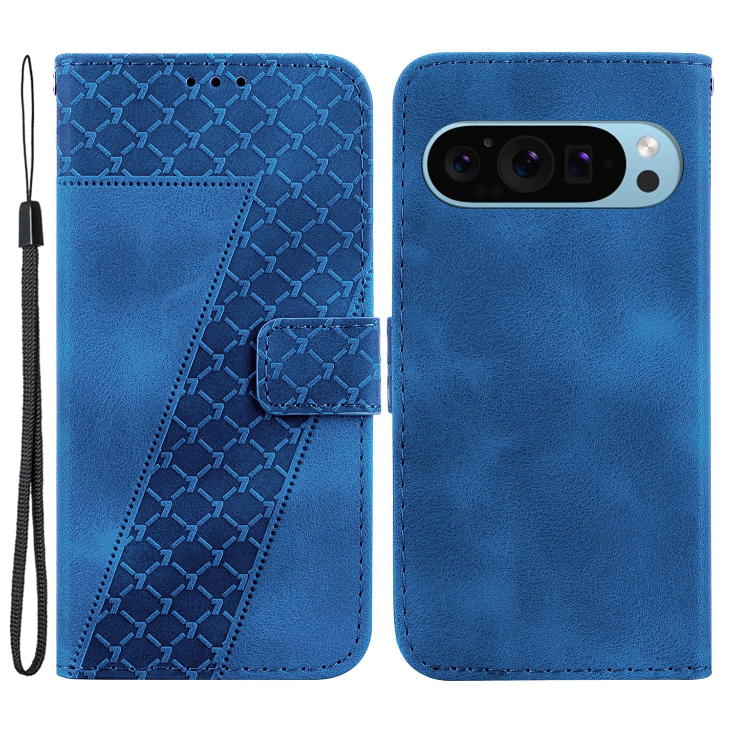 For Google Pixel 9 Pro Cell Phone Case 7-Shape Imprint Leather Wallet Stand Anti-shock Cover
