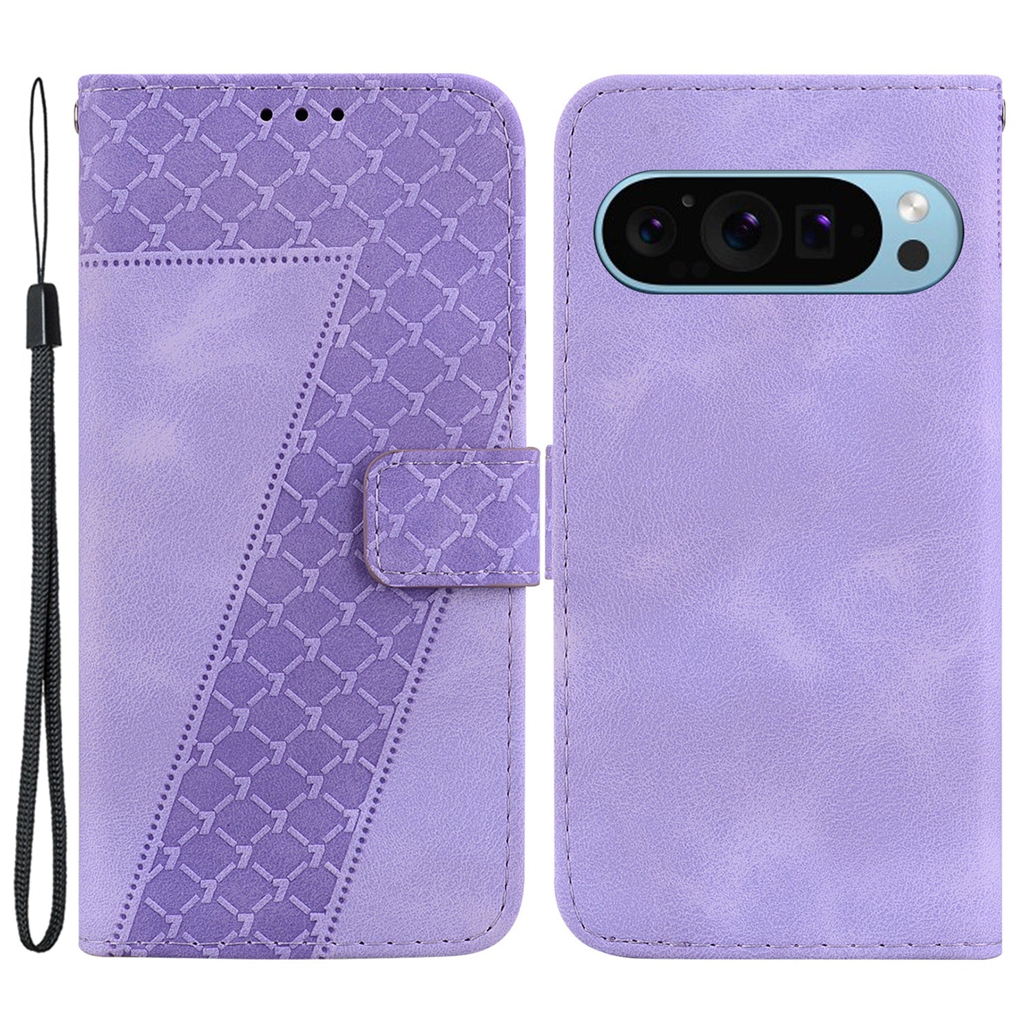 For Google Pixel 9 Pro Cell Phone Case 7-Shape Imprint Leather Wallet Stand Anti-shock Cover