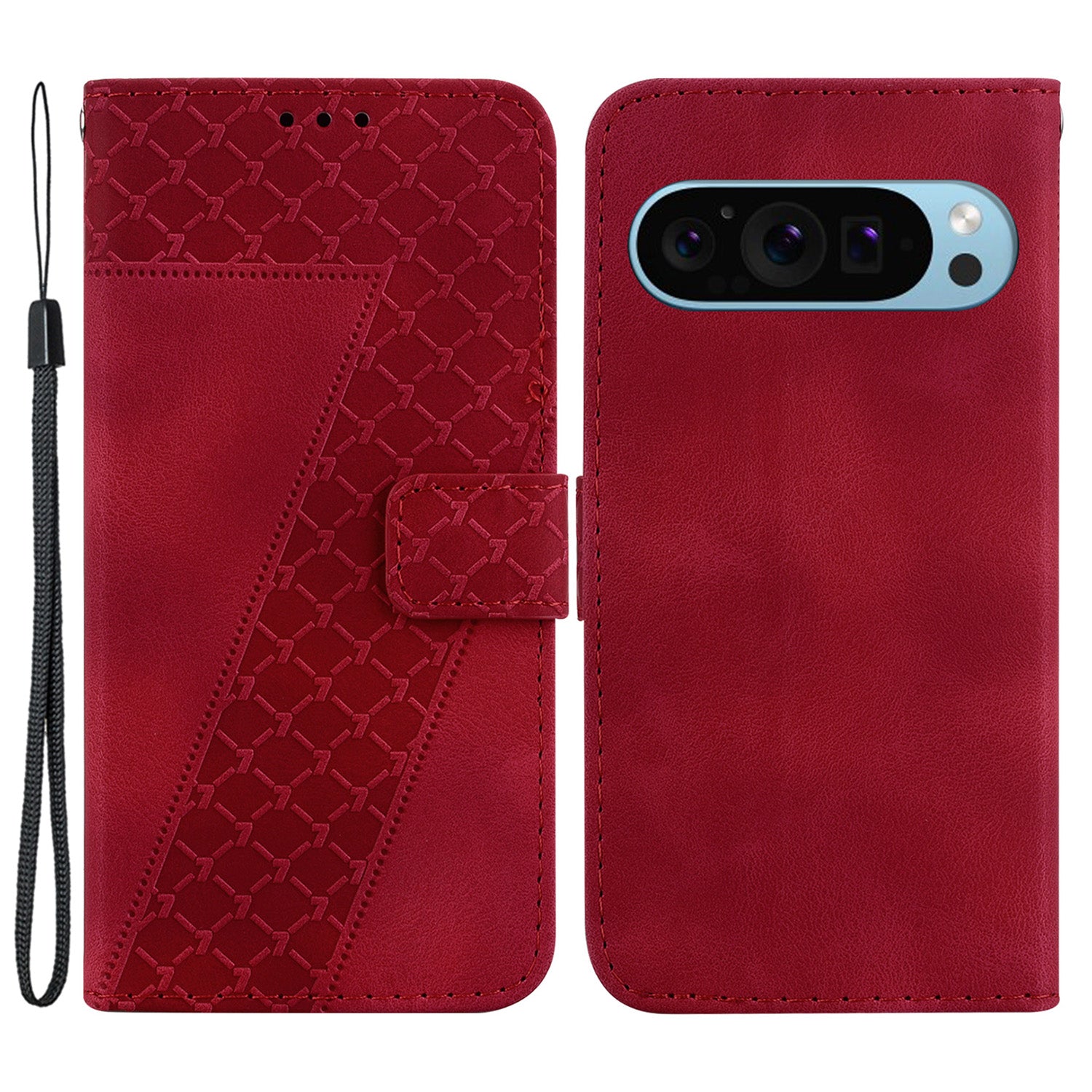 For Google Pixel 9 Pro Cell Phone Case 7-Shape Imprint Leather Wallet Stand Anti-shock Cover