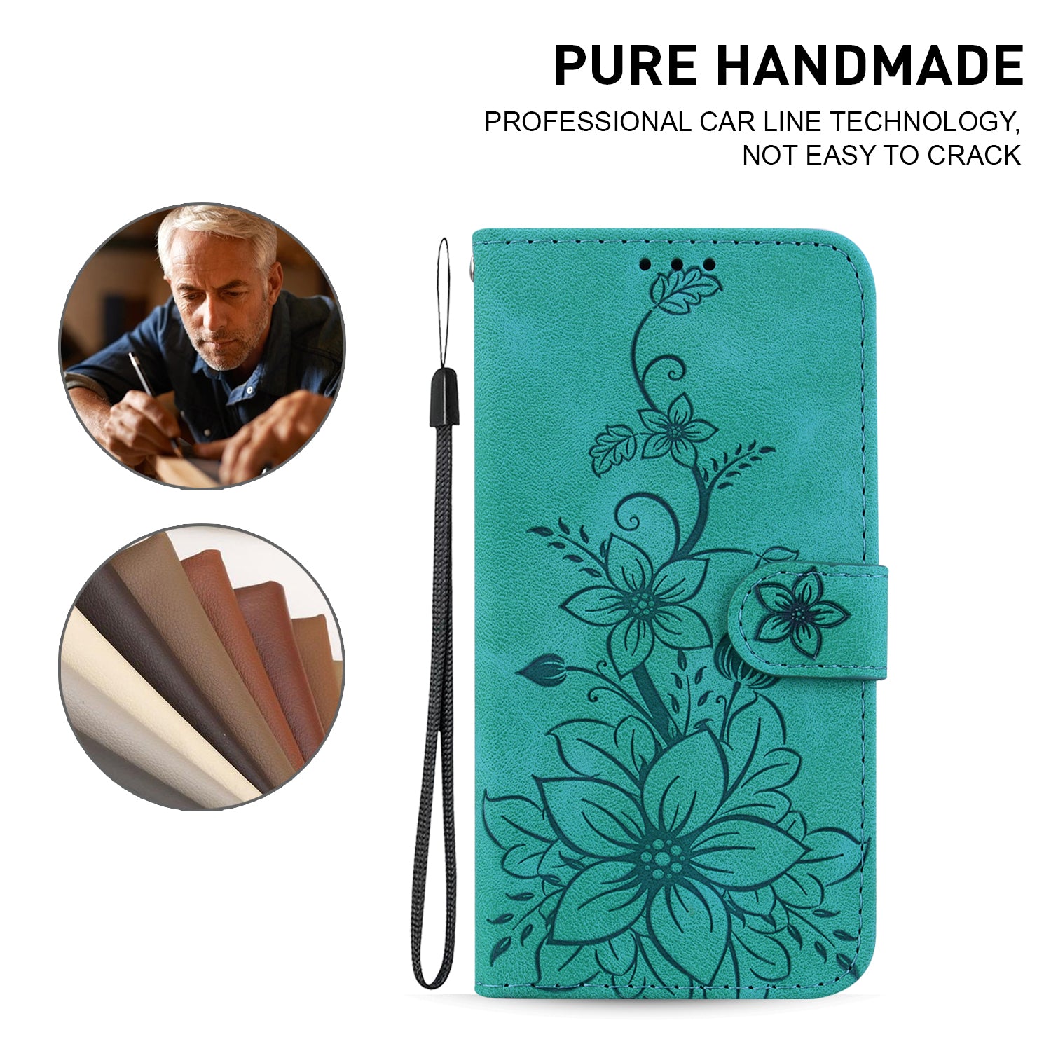 For Google Pixel 9 Pro Cell Phone Case Leather Wallet Lily Flower Imprint Anti-drop Cover