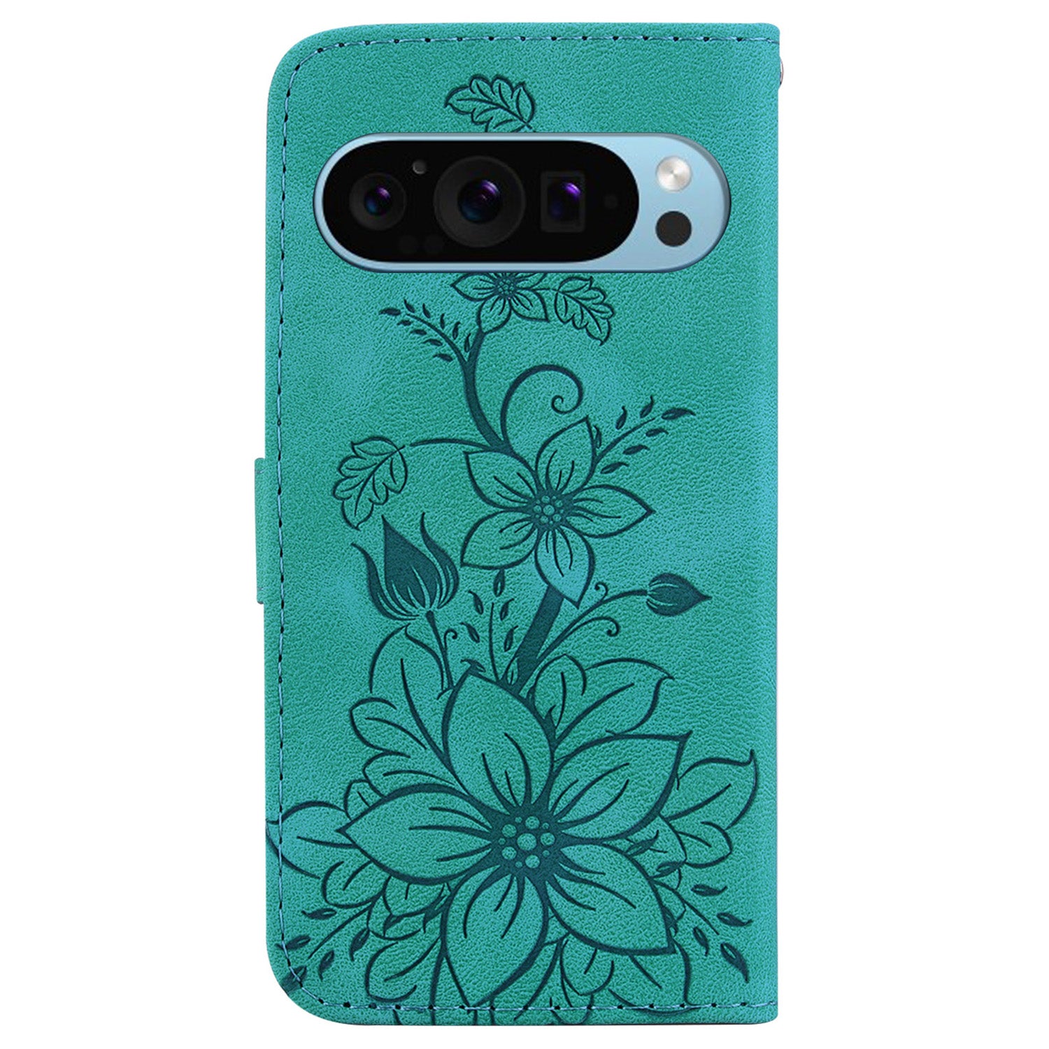 For Google Pixel 9 Pro Cell Phone Case Leather Wallet Lily Flower Imprint Anti-drop Cover