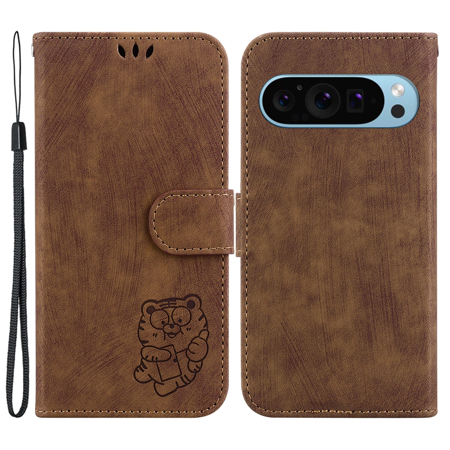 For Google Pixel 9 Pro Case Cute Tiger Imprint Leather Wallet Drop-proof Phone Cover
