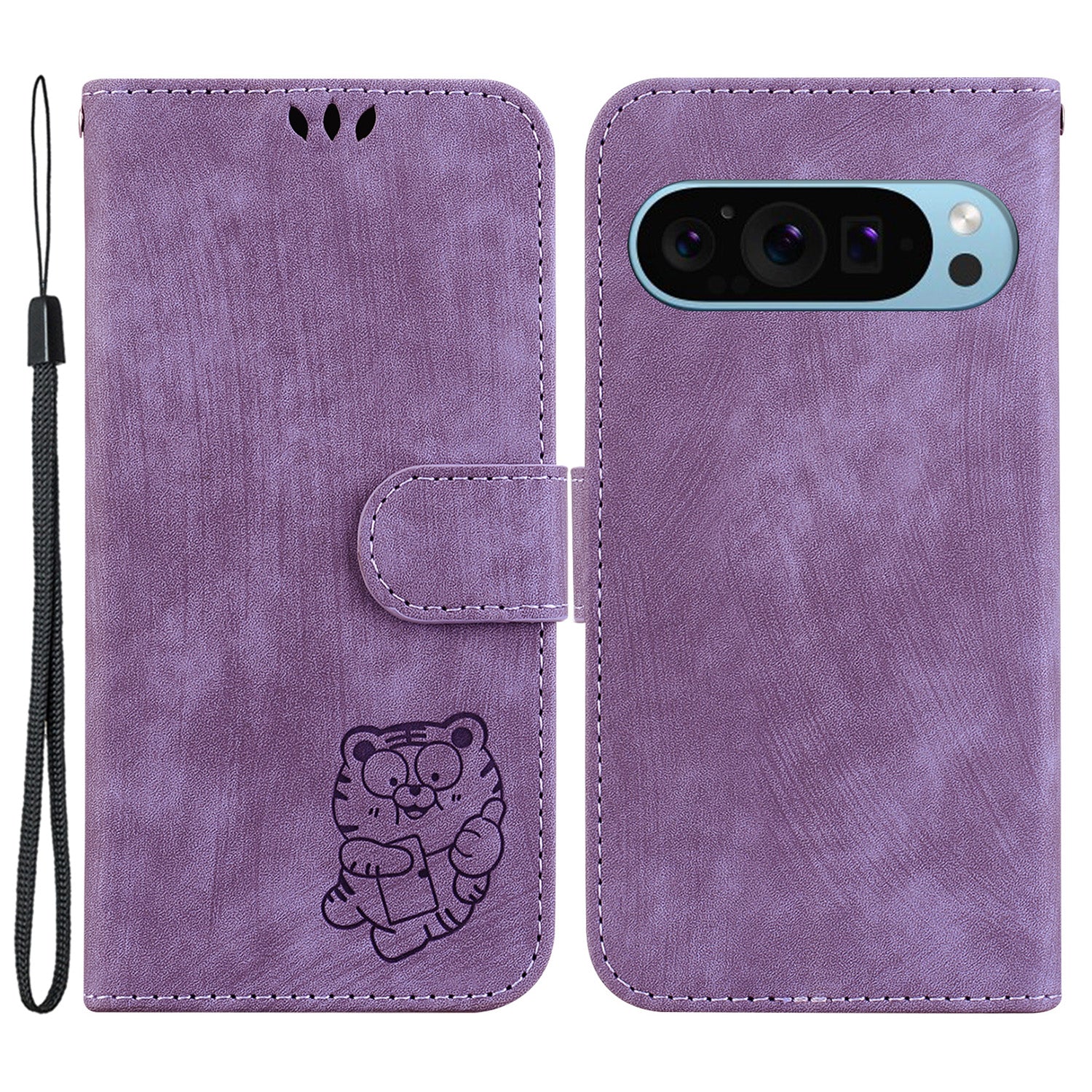 For Google Pixel 9 Pro Case Cute Tiger Imprint Leather Wallet Drop-proof Phone Cover
