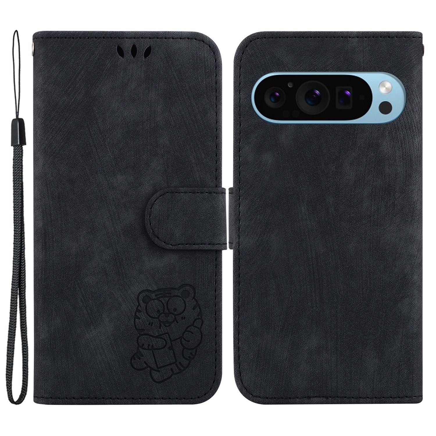 For Google Pixel 9 Pro Case Cute Tiger Imprint Leather Wallet Drop-proof Phone Cover