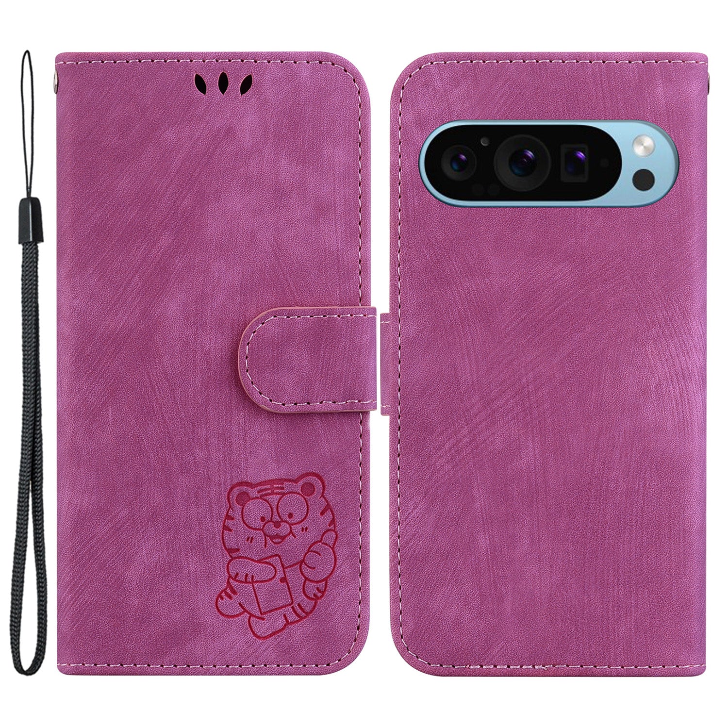 For Google Pixel 9 Pro Case Cute Tiger Imprint Leather Wallet Drop-proof Phone Cover