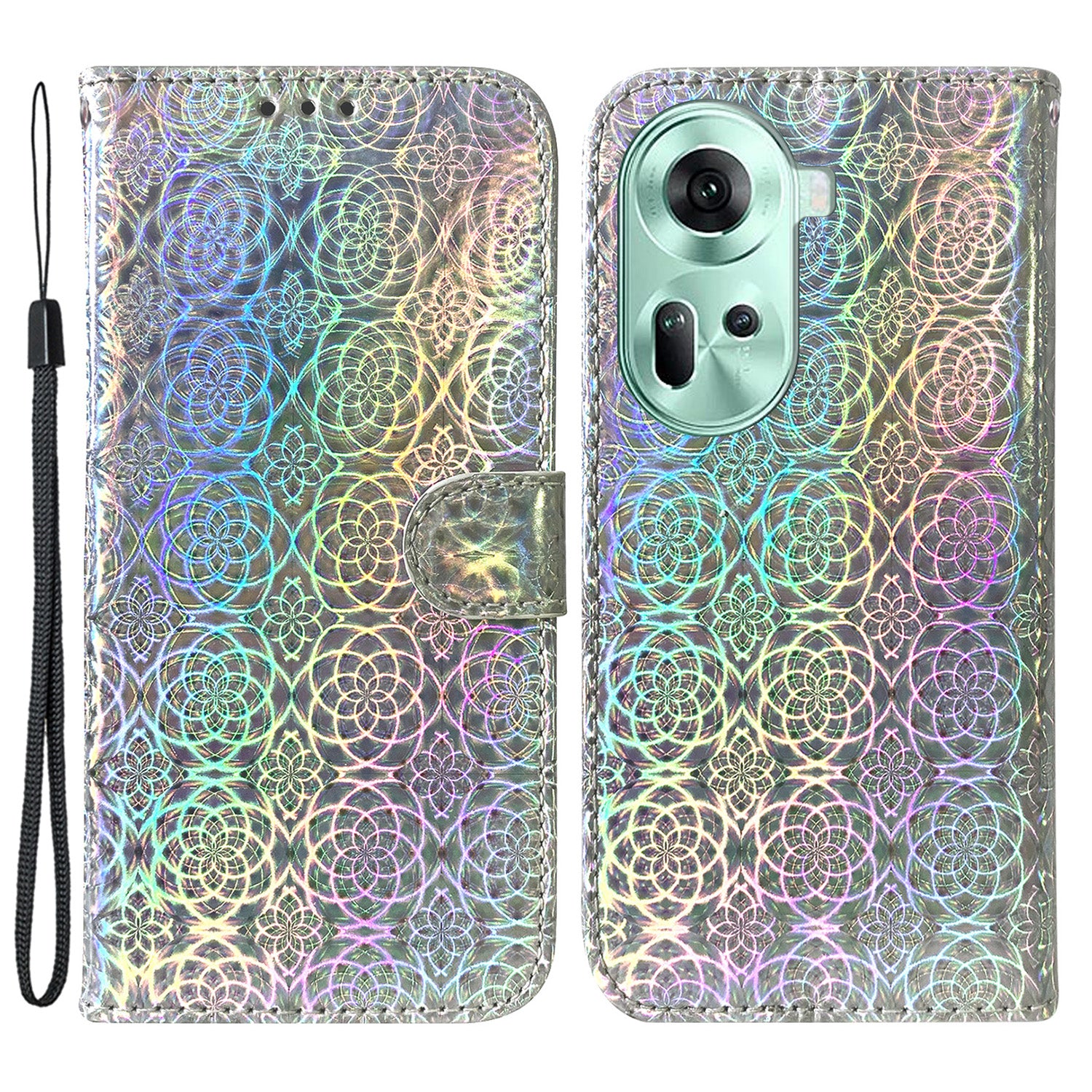For Oppo Reno11 5G (Global) Phone Case Magnetic Clasp Dazzling Flower Leather Wallet Cover