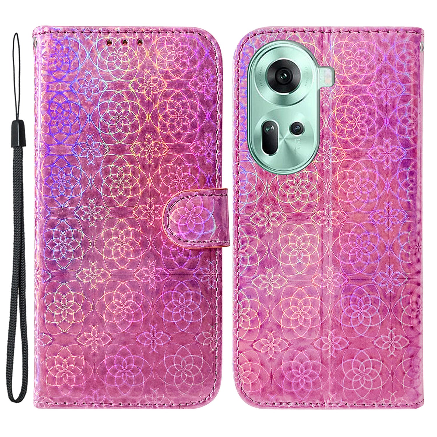 For Oppo Reno11 5G (Global) Phone Case Magnetic Clasp Dazzling Flower Leather Wallet Cover