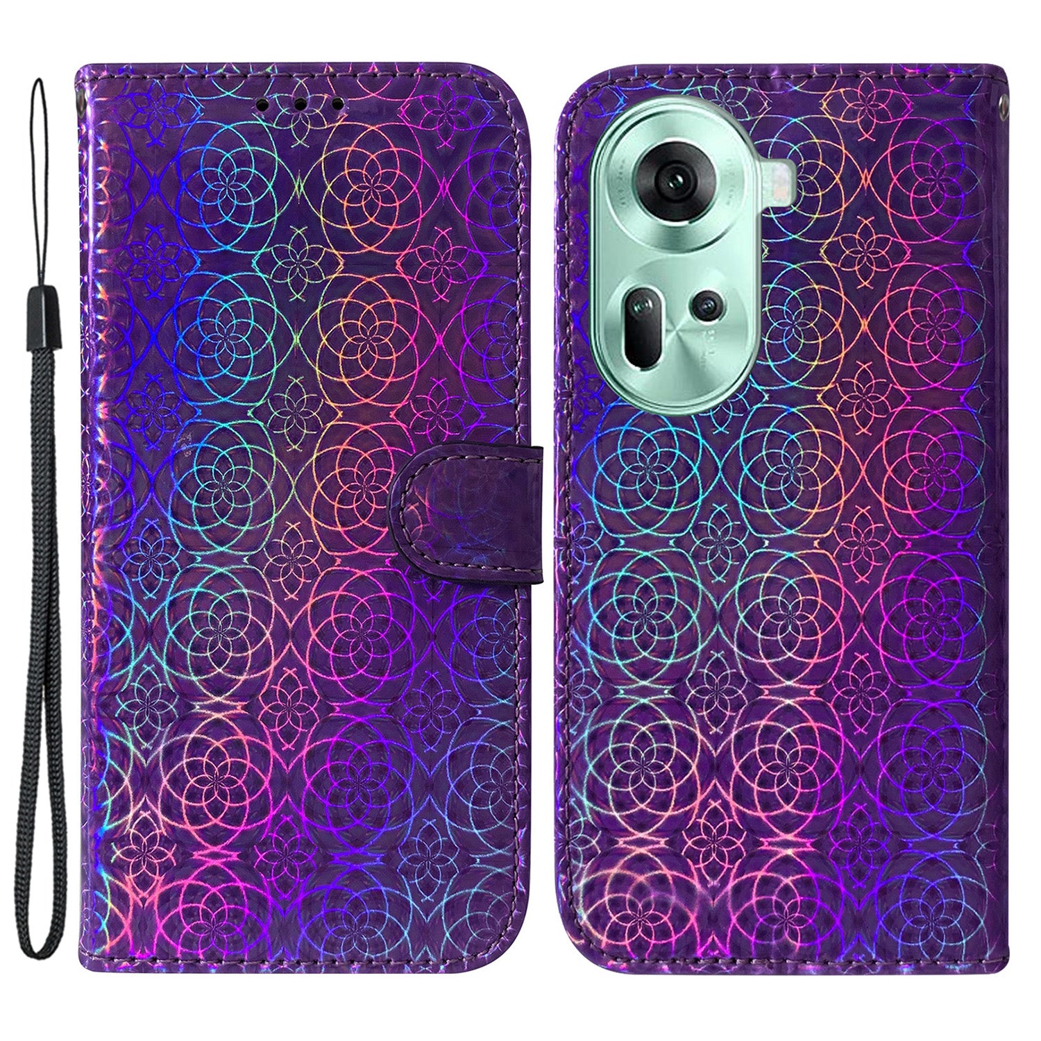 For Oppo Reno11 5G (Global) Phone Case Magnetic Clasp Dazzling Flower Leather Wallet Cover
