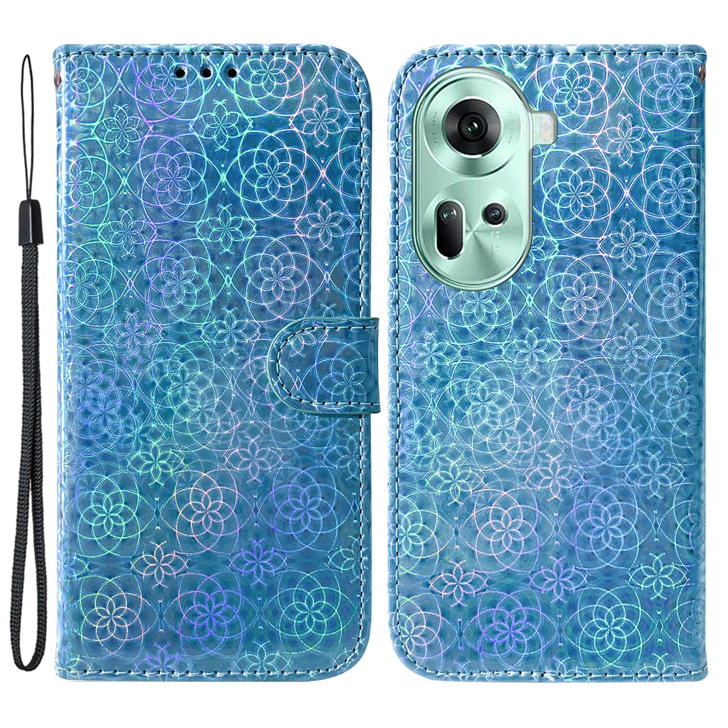 For Oppo Reno11 5G (Global) Phone Case Magnetic Clasp Dazzling Flower Leather Wallet Cover