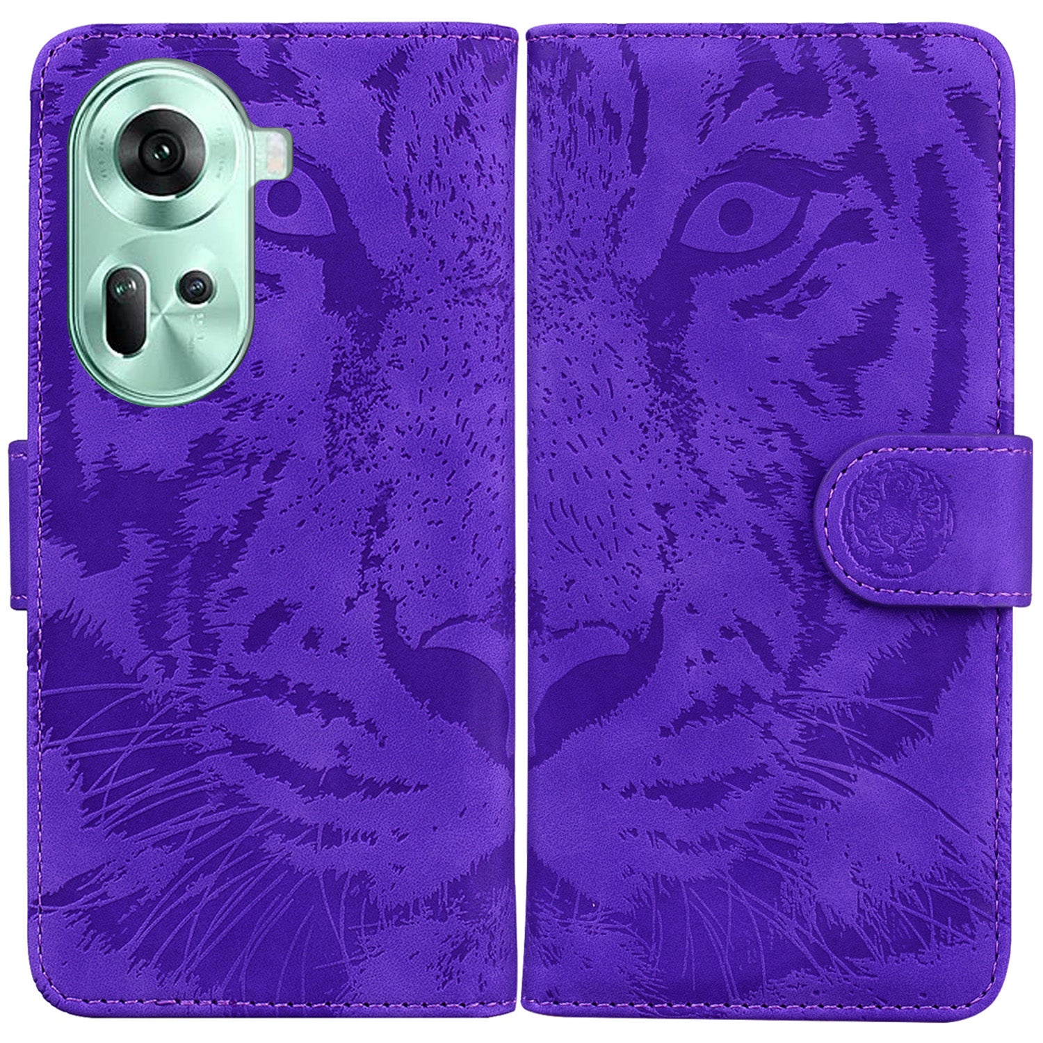 For Oppo Reno11 5G (Global) Case Tiger Imprint Leather Wallet Shockproof Cell Phone Cover