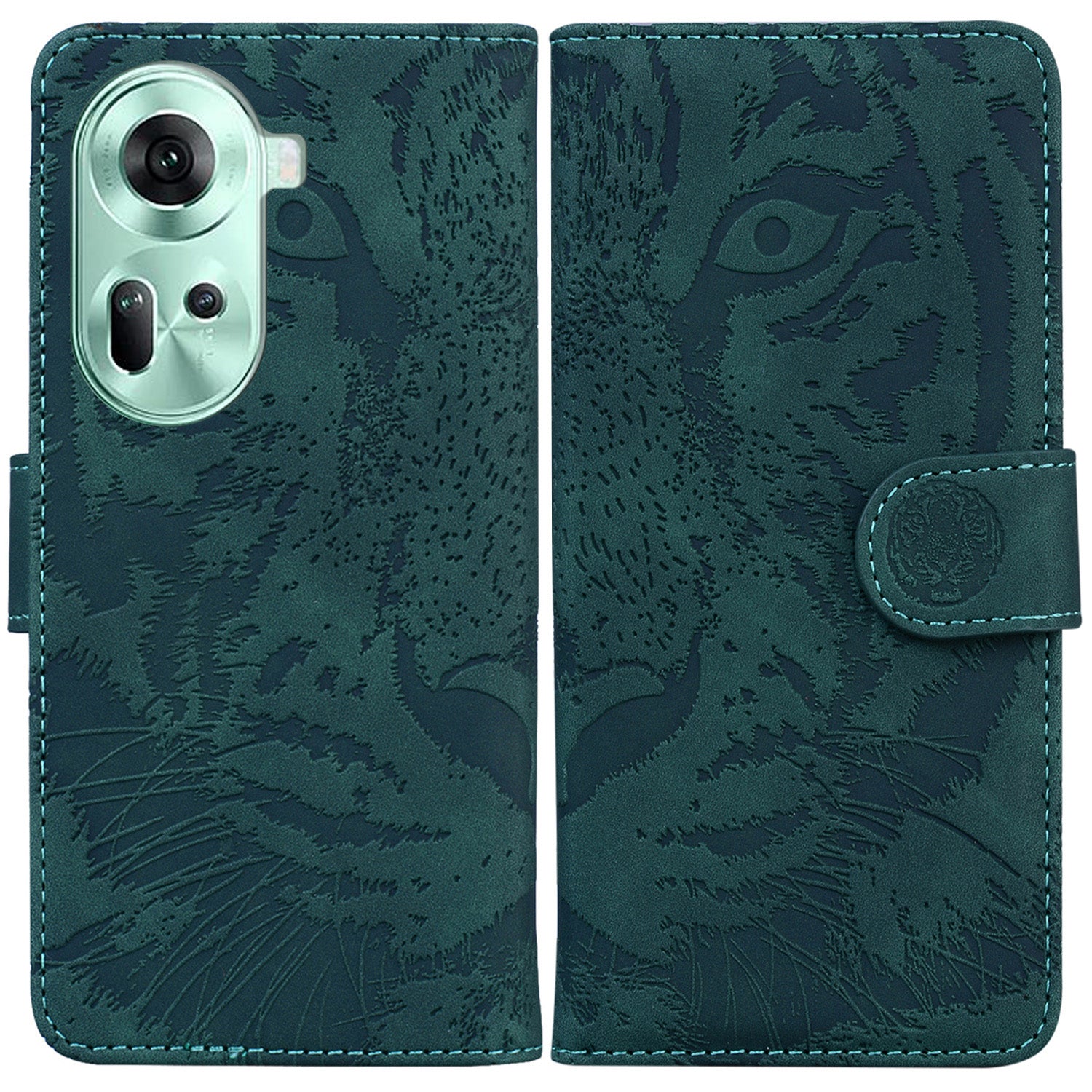 For Oppo Reno11 5G (Global) Case Tiger Imprint Leather Wallet Shockproof Cell Phone Cover