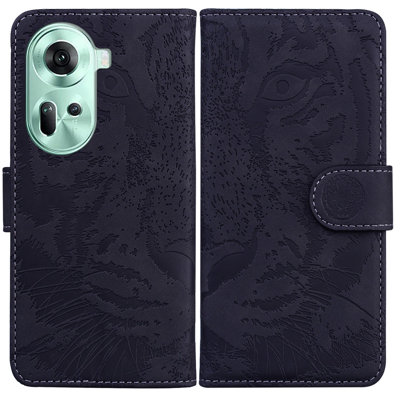 For Oppo Reno11 5G (Global) Case Tiger Imprint Leather Wallet Shockproof Cell Phone Cover