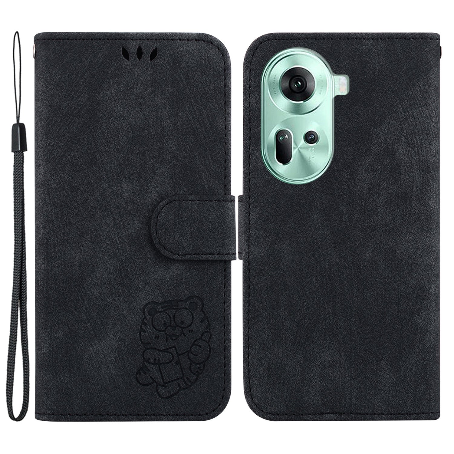 For Oppo Reno11 5G (Global) Cell Phone Case Tiger Imprinted Drop Protection PU Leather Stand Cover