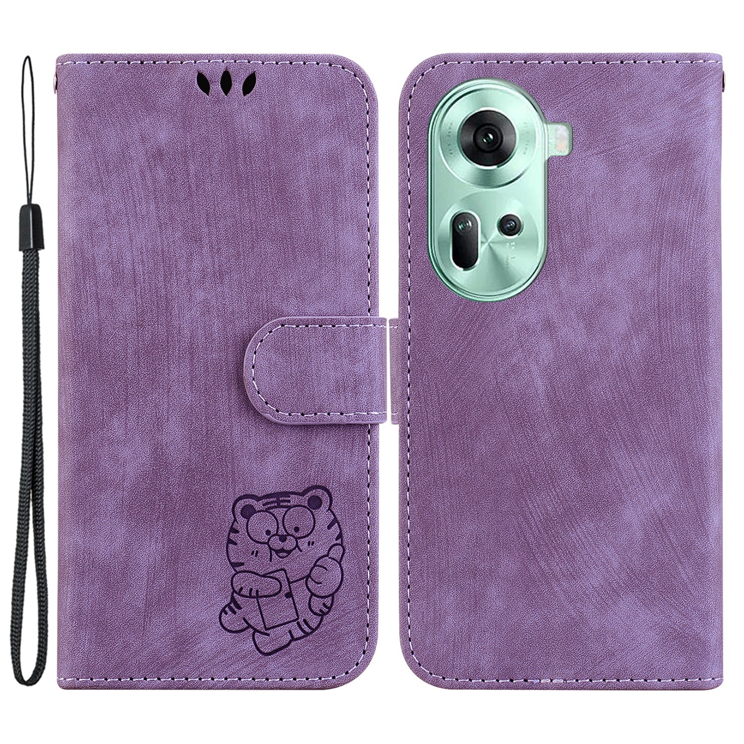 For Oppo Reno11 5G (Global) Cell Phone Case Tiger Imprinted Drop Protection PU Leather Stand Cover