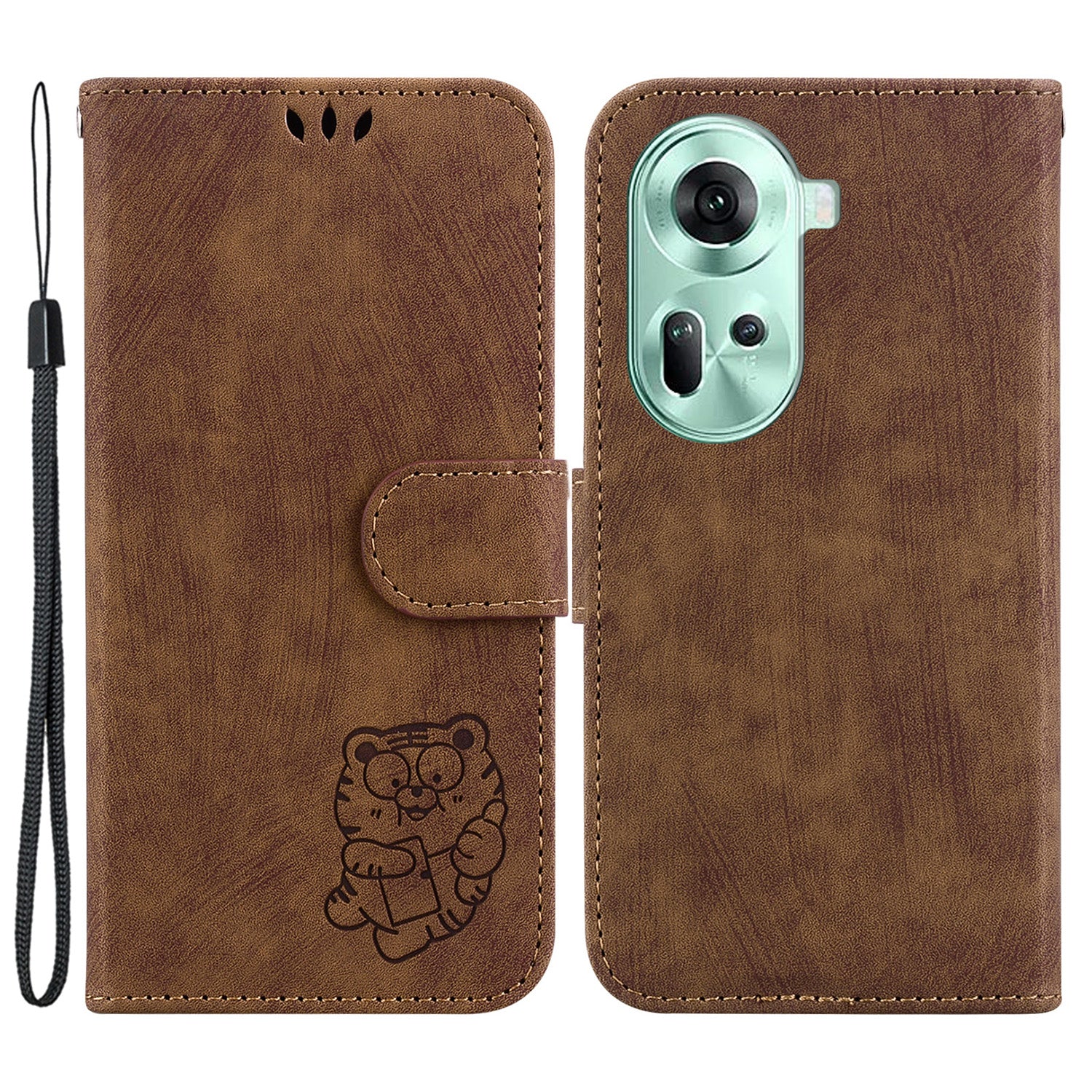 For Oppo Reno11 5G (Global) Cell Phone Case Tiger Imprinted Drop Protection PU Leather Stand Cover