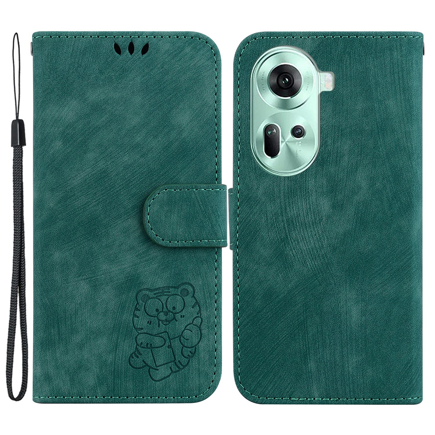 For Oppo Reno11 5G (Global) Cell Phone Case Tiger Imprinted Drop Protection PU Leather Stand Cover