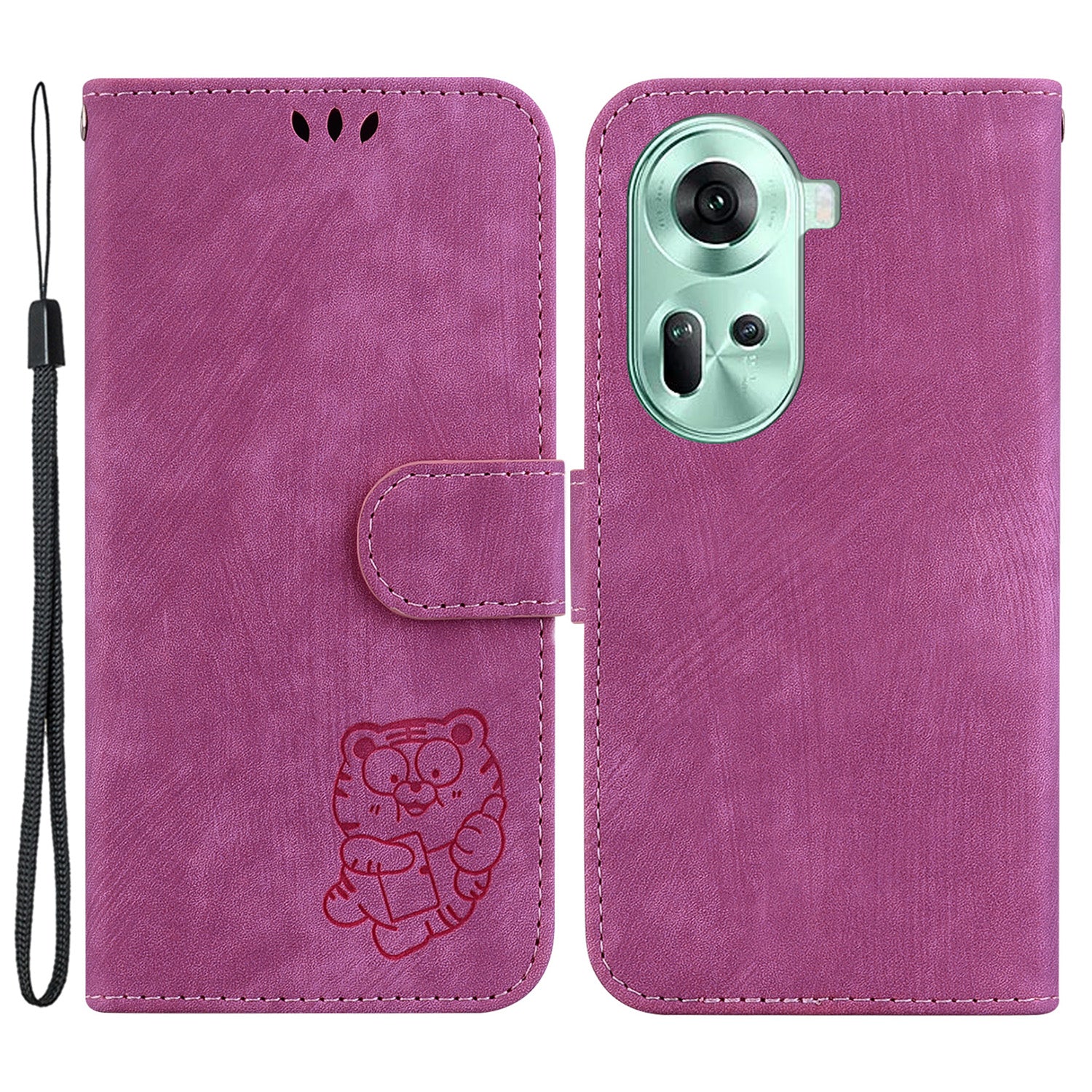 For Oppo Reno11 5G (Global) Cell Phone Case Tiger Imprinted Drop Protection PU Leather Stand Cover
