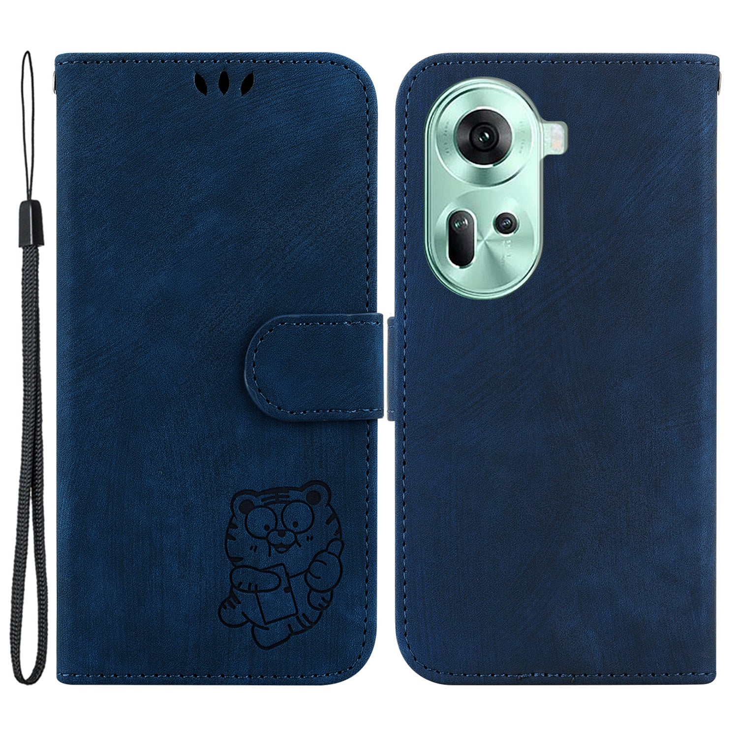 For Oppo Reno11 5G (Global) Cell Phone Case Tiger Imprinted Drop Protection PU Leather Stand Cover