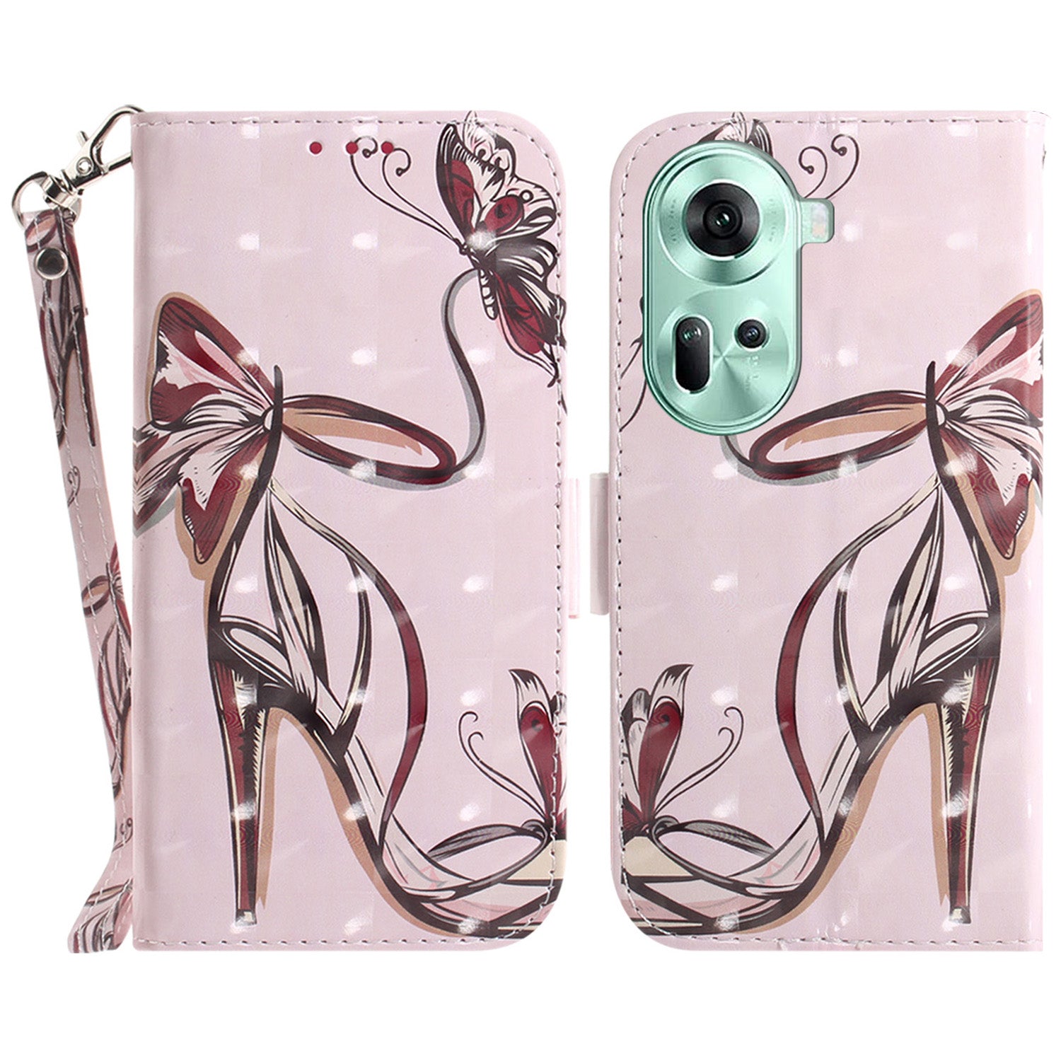 For Oppo Reno11 5G (Global) Case Pattern Printed Anti-Scratch Leather Phone Cover with Strap