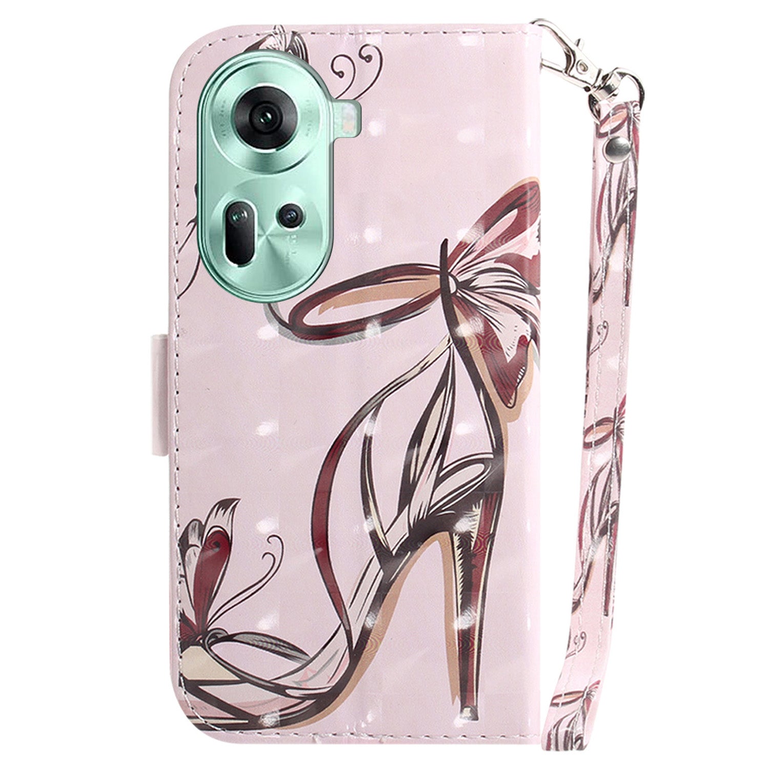 For Oppo Reno11 5G (Global) Case Pattern Printed Anti-Scratch Leather Phone Cover with Strap