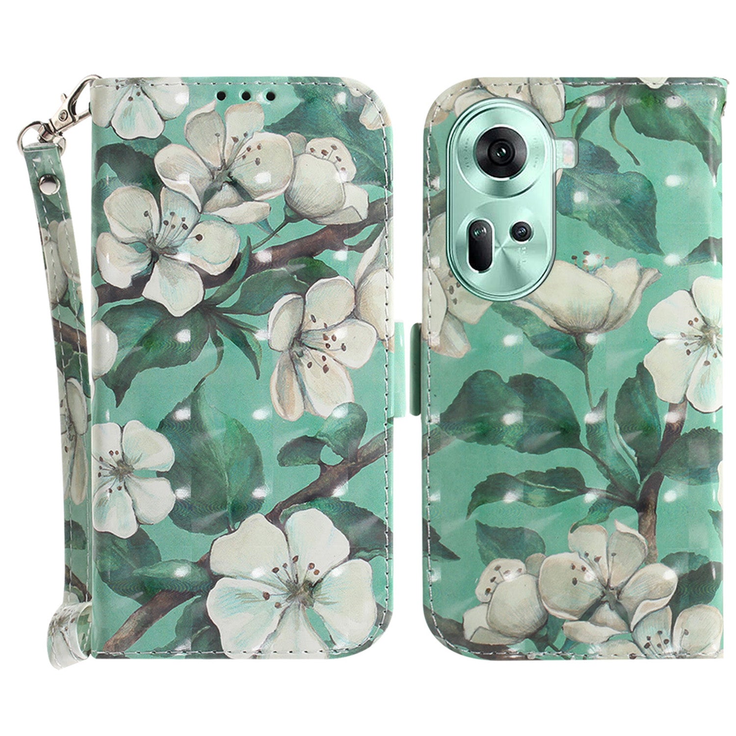 For Oppo Reno11 5G (Global) Case Pattern Printed Anti-Scratch Leather Phone Cover with Strap