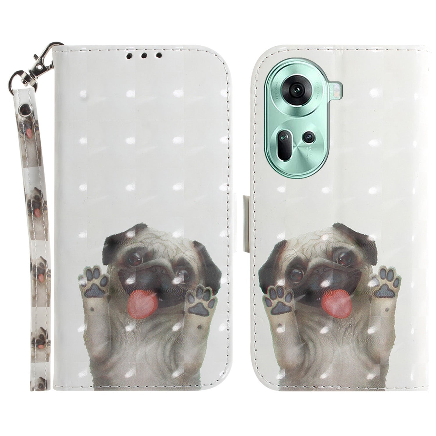For Oppo Reno11 5G (Global) Case Pattern Printed Anti-Scratch Leather Phone Cover with Strap
