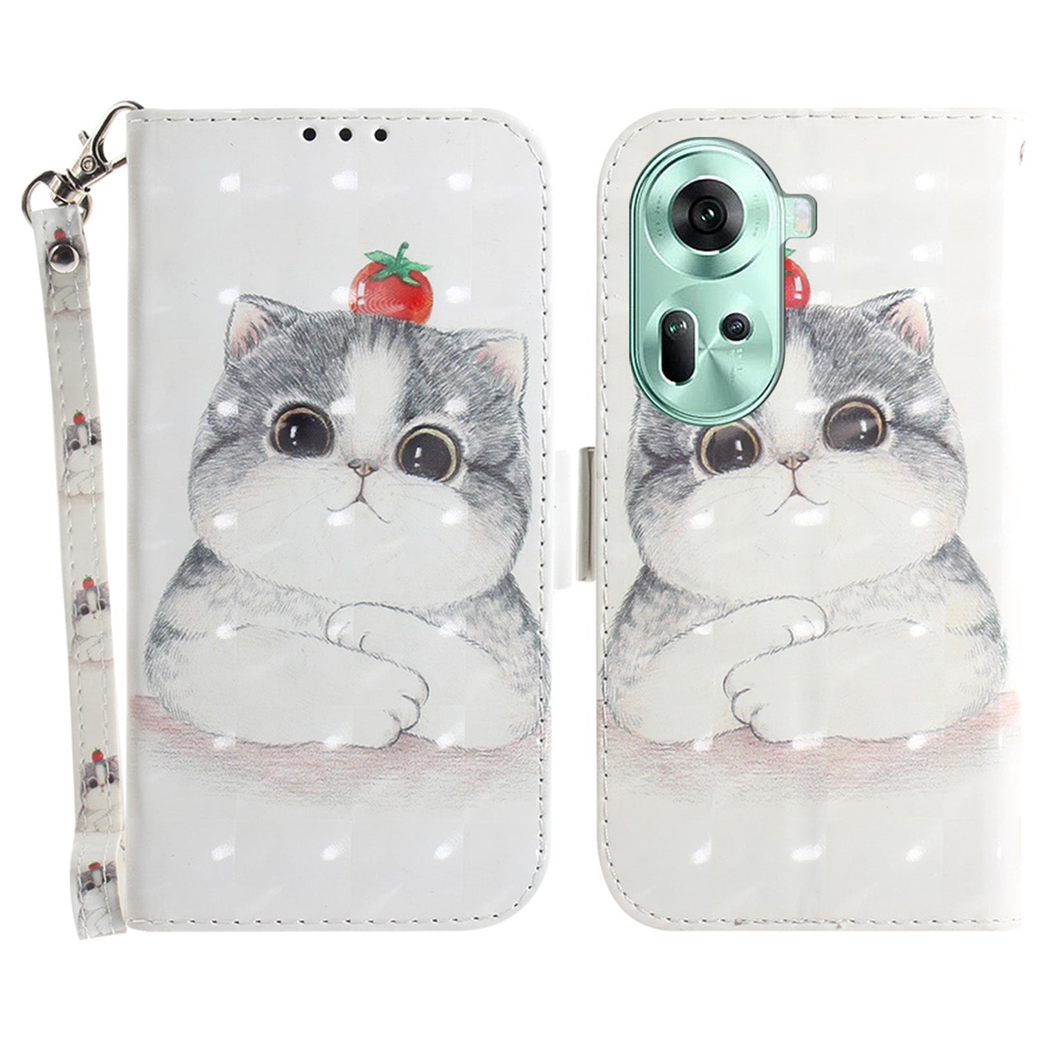 For Oppo Reno11 5G (Global) Case Pattern Printed Anti-Scratch Leather Phone Cover with Strap