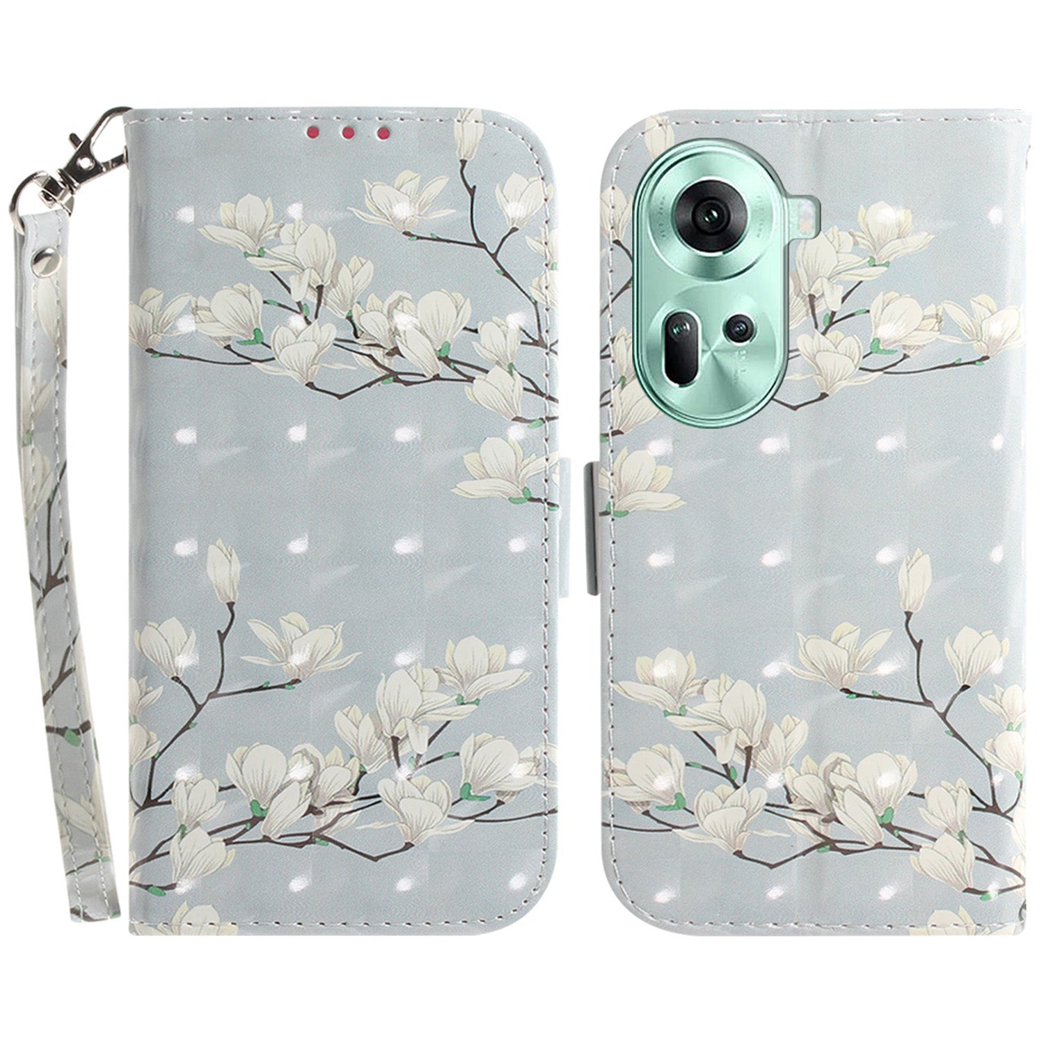 For Oppo Reno11 5G (Global) Case Pattern Printed Anti-Scratch Leather Phone Cover with Strap