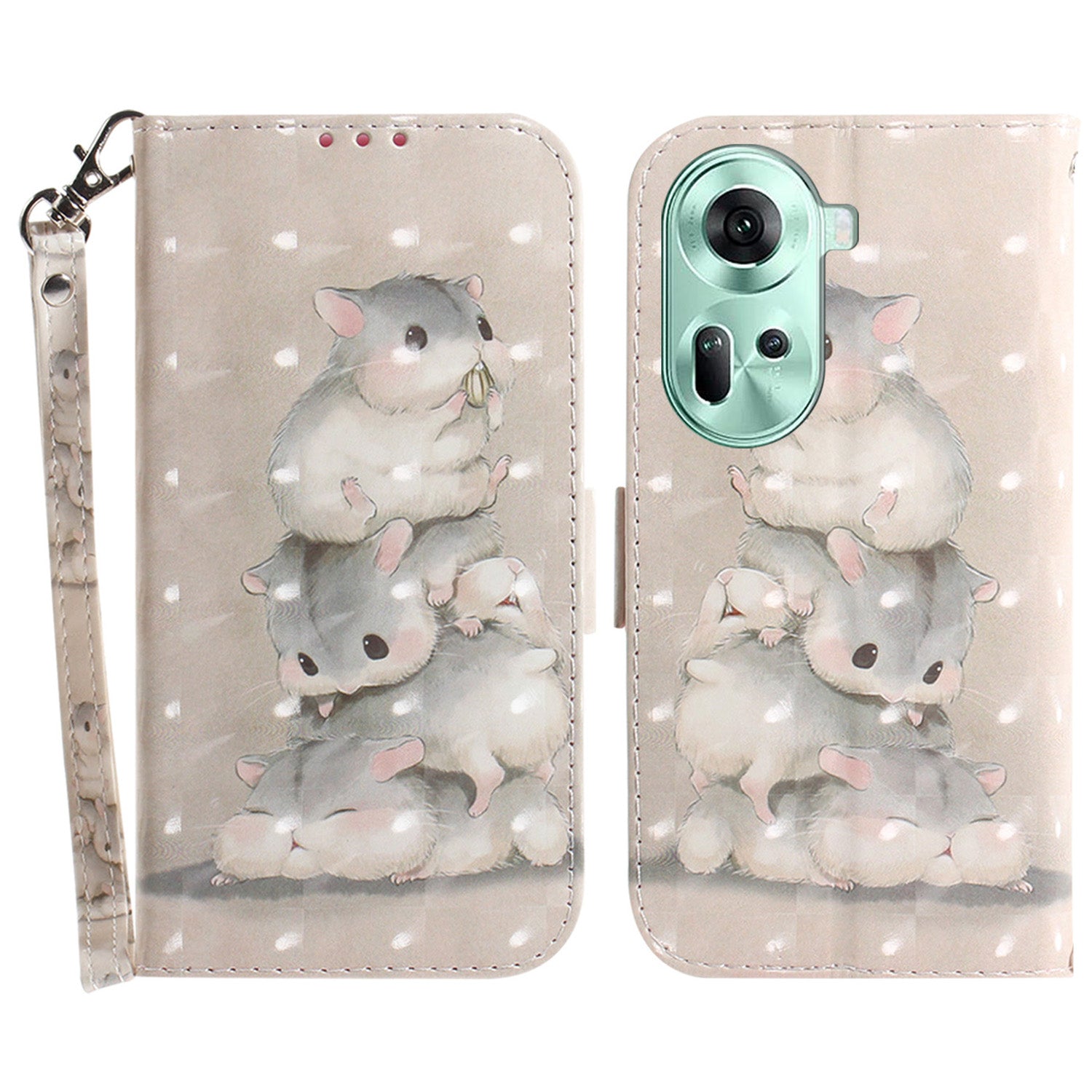 For Oppo Reno11 5G (Global) Case Pattern Printed Anti-Scratch Leather Phone Cover with Strap