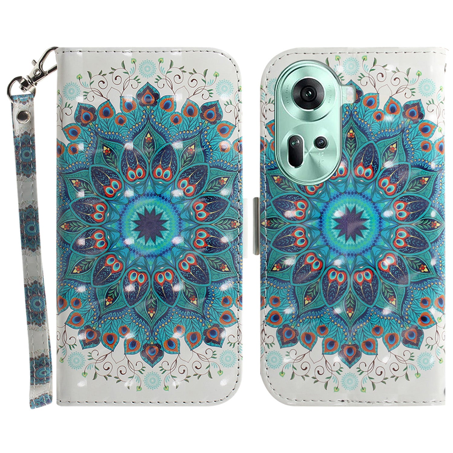 For Oppo Reno11 5G (Global) Case Pattern Printed Anti-Scratch Leather Phone Cover with Strap