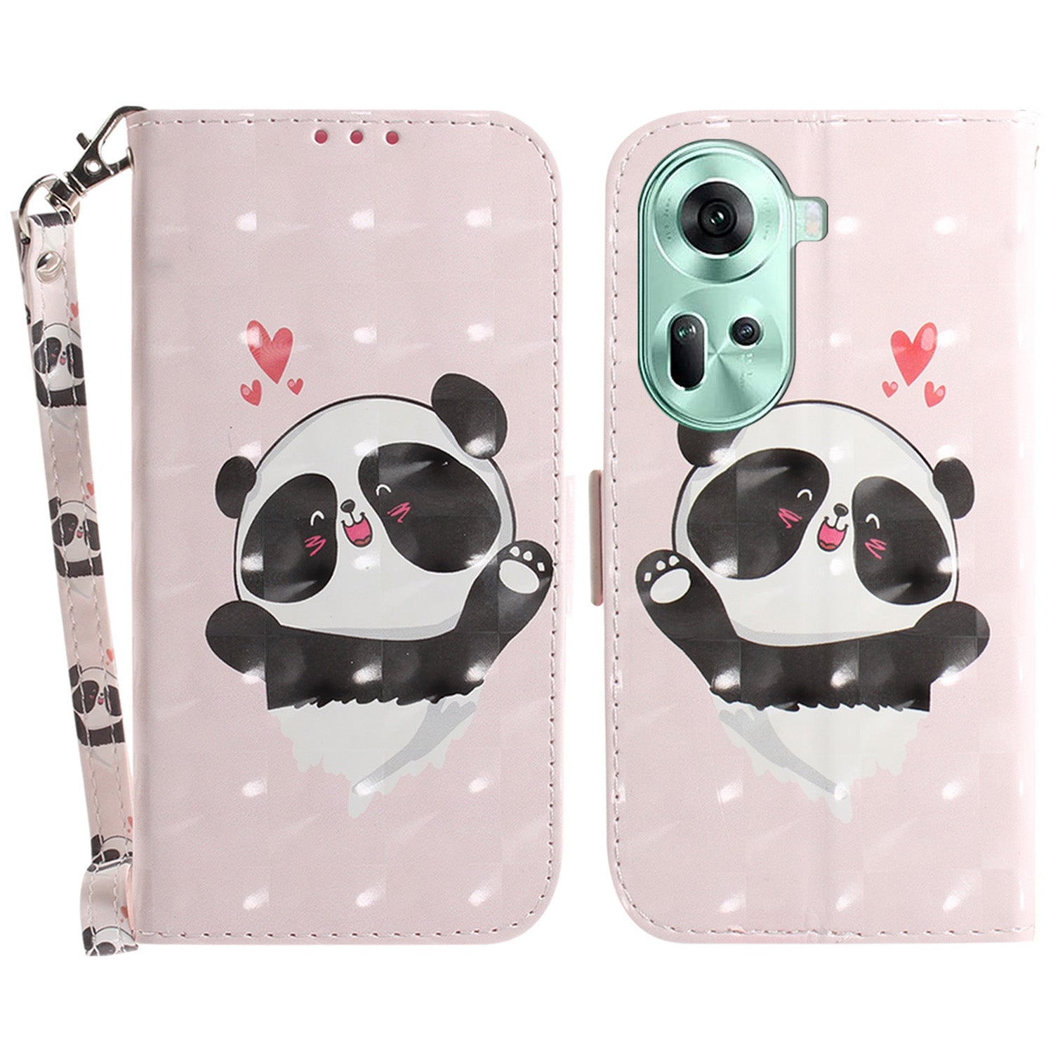 For Oppo Reno11 5G (Global) Case Pattern Printed Anti-Scratch Leather Phone Cover with Strap