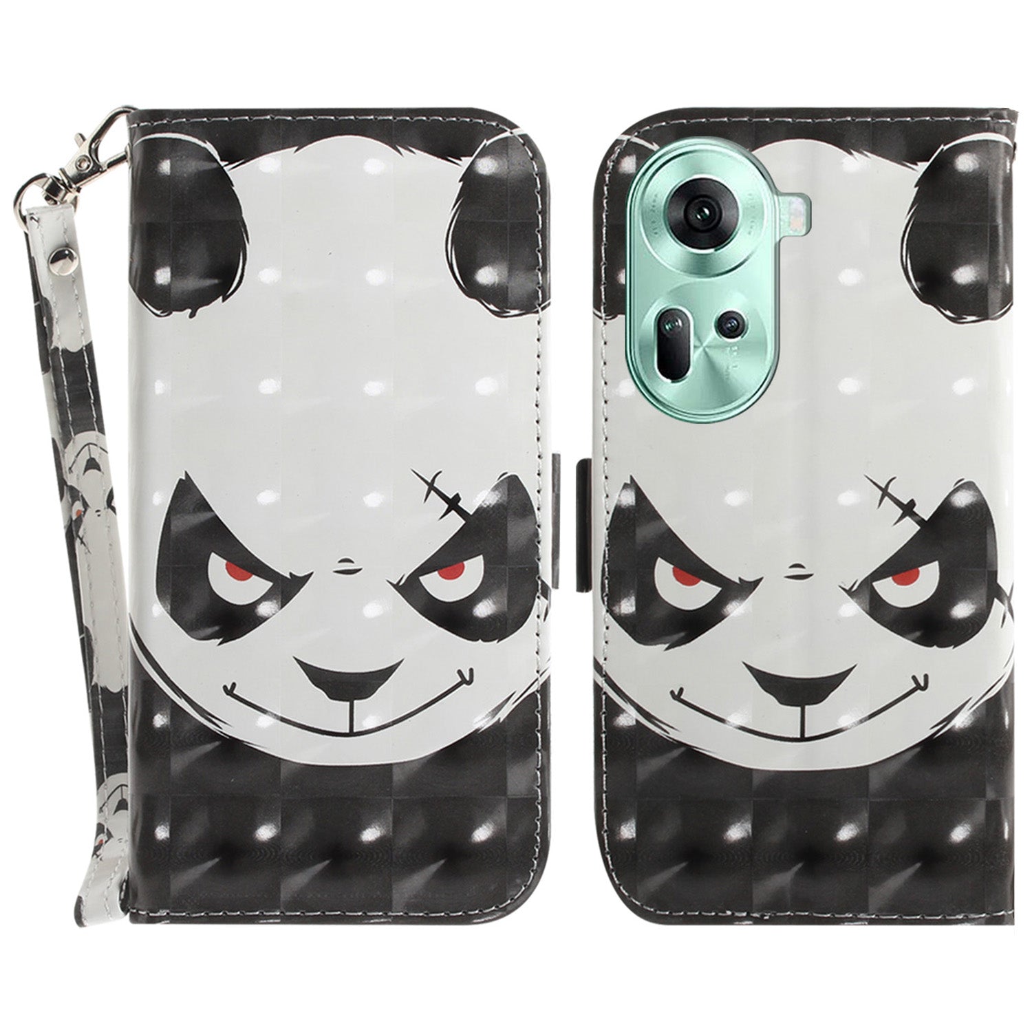 For Oppo Reno11 5G (Global) Case Pattern Printed Anti-Scratch Leather Phone Cover with Strap