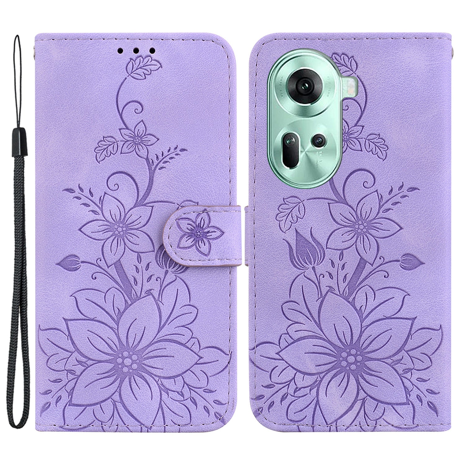 For Oppo Reno11 5G (Global) Case Flower Imprint Leather Wallet Shockproof Smartphone Cover