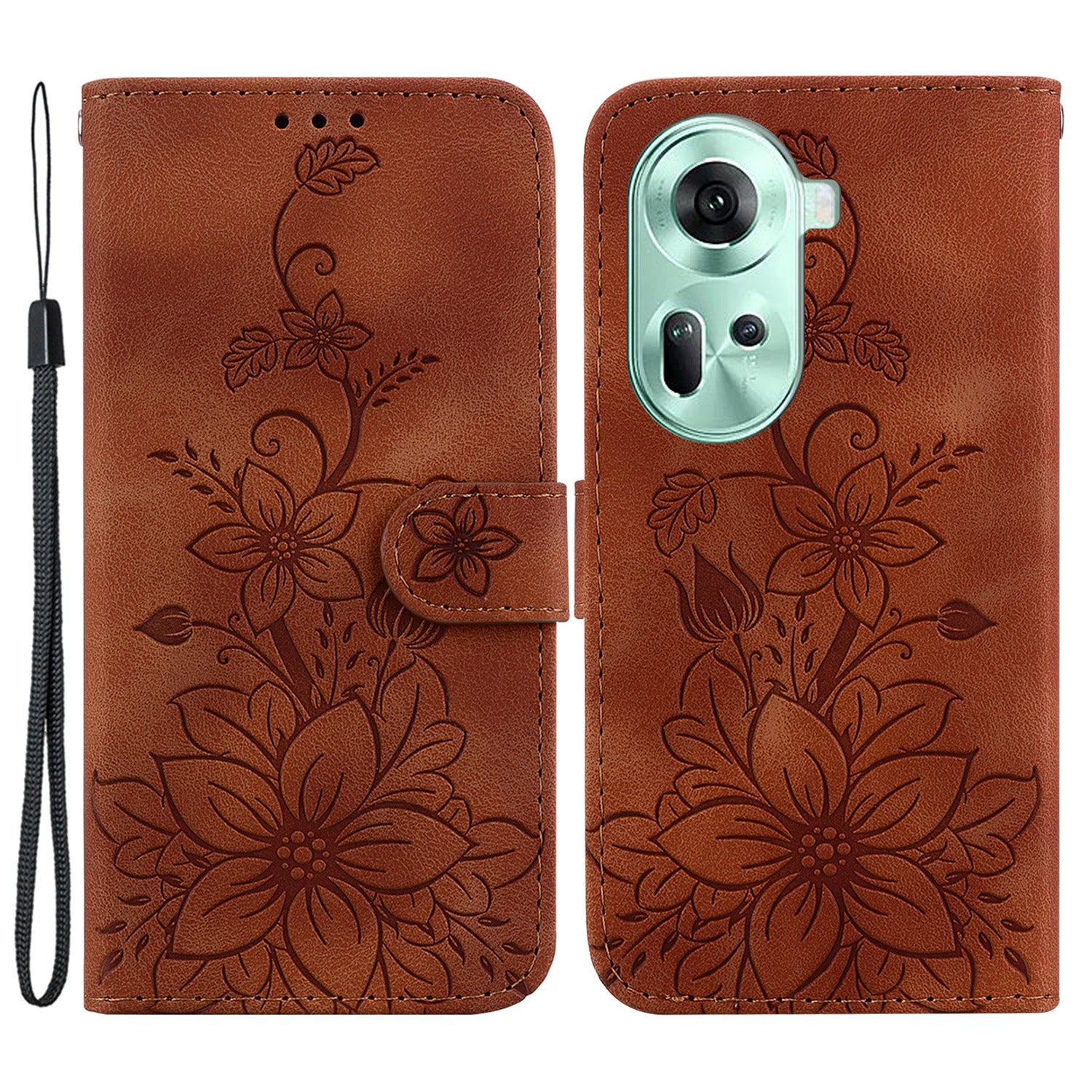 For Oppo Reno11 5G (Global) Case Flower Imprint Leather Wallet Shockproof Smartphone Cover