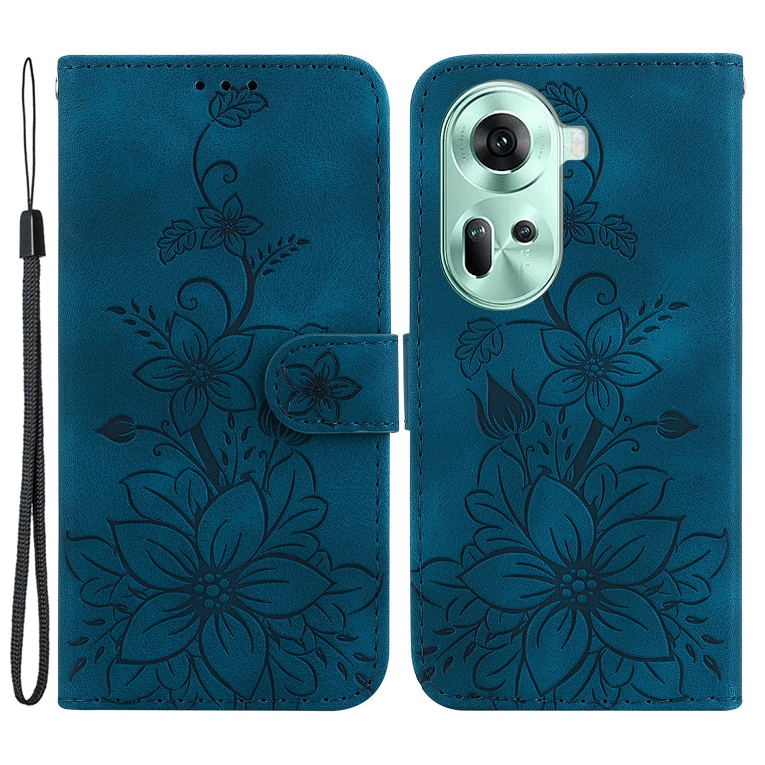 For Oppo Reno11 5G (Global) Case Flower Imprint Leather Wallet Shockproof Smartphone Cover