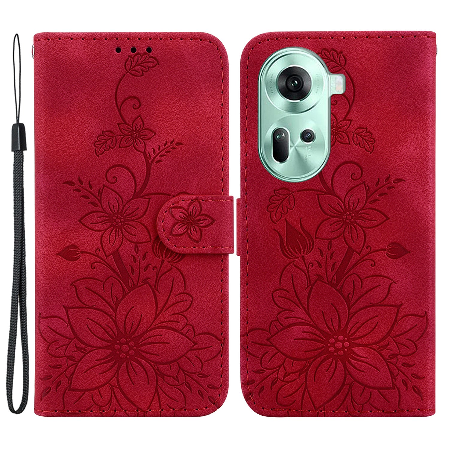For Oppo Reno11 5G (Global) Case Flower Imprint Leather Wallet Shockproof Smartphone Cover