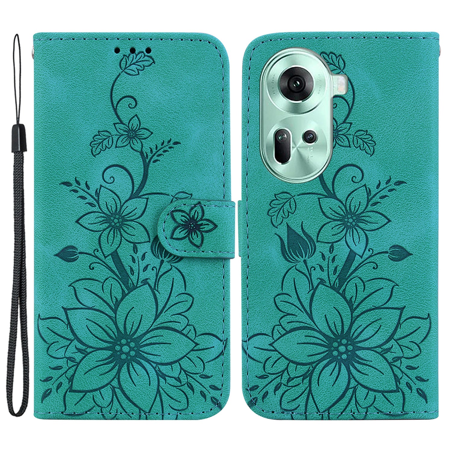 For Oppo Reno11 5G (Global) Case Flower Imprint Leather Wallet Shockproof Smartphone Cover