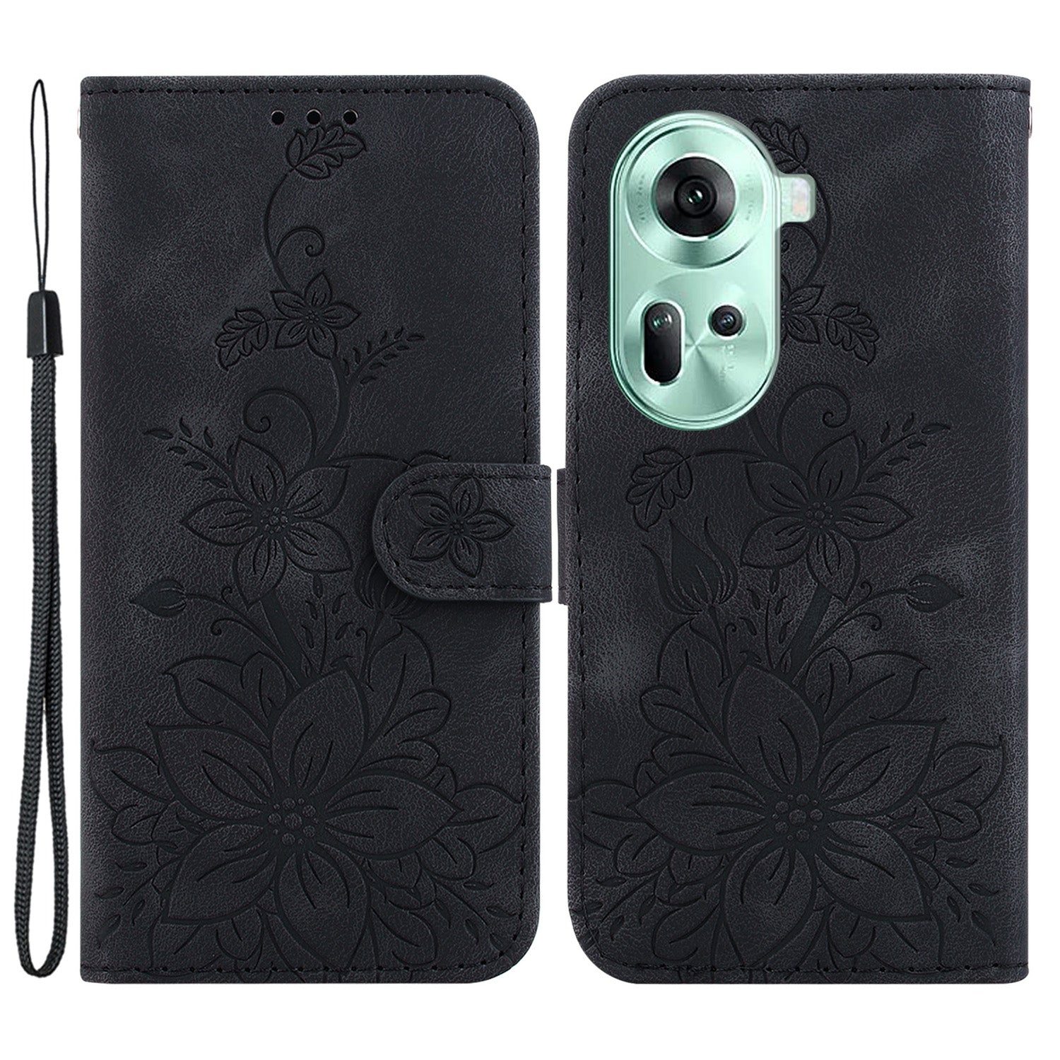 For Oppo Reno11 5G (Global) Case Flower Imprint Leather Wallet Shockproof Smartphone Cover