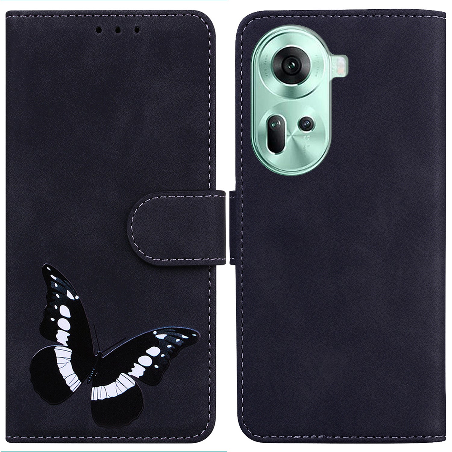For Oppo Reno11 5G (Global) Cell Phone Case Butterfly Printing Anti-Scratch Leather Flip Cover with Wallet