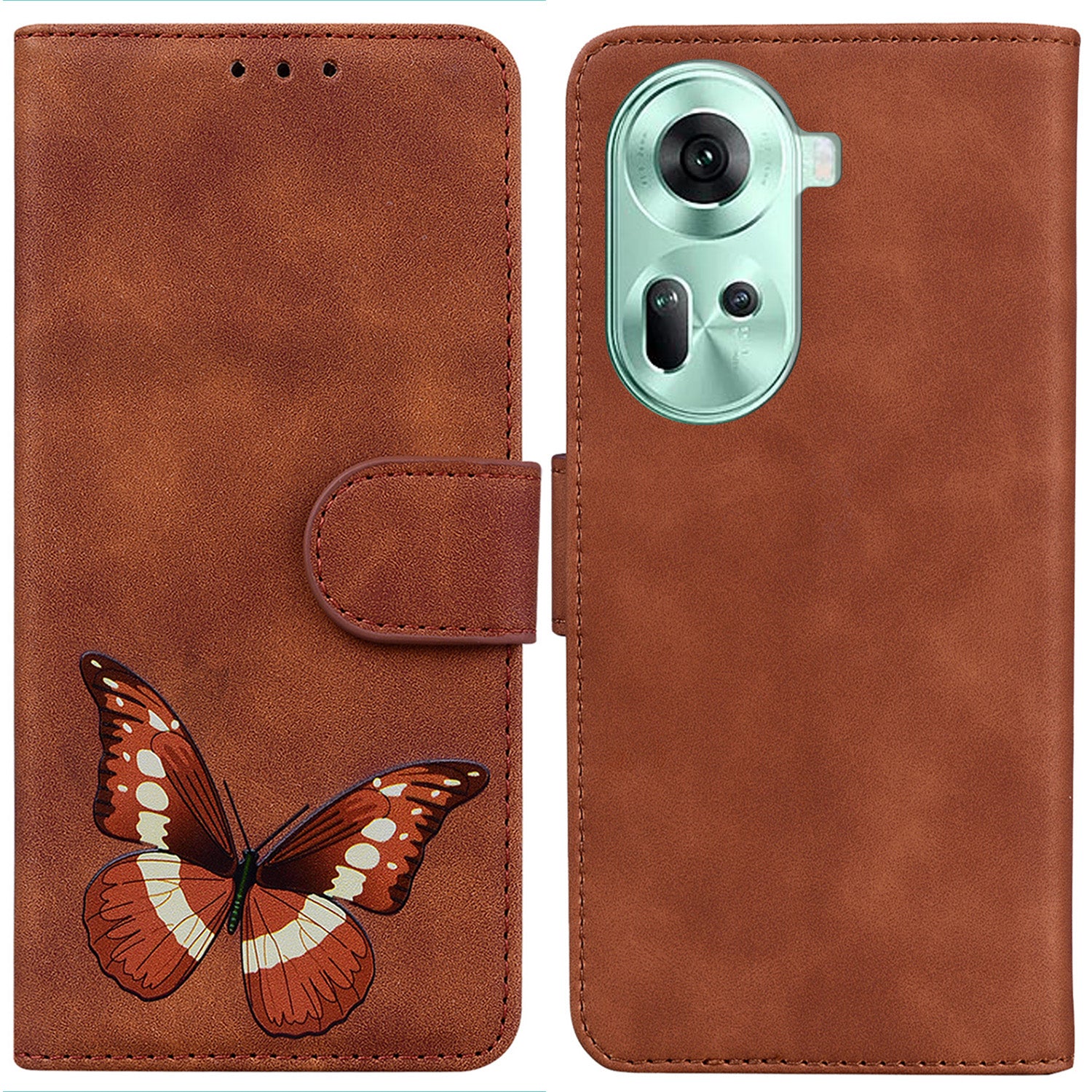 For Oppo Reno11 5G (Global) Cell Phone Case Butterfly Printing Anti-Scratch Leather Flip Cover with Wallet