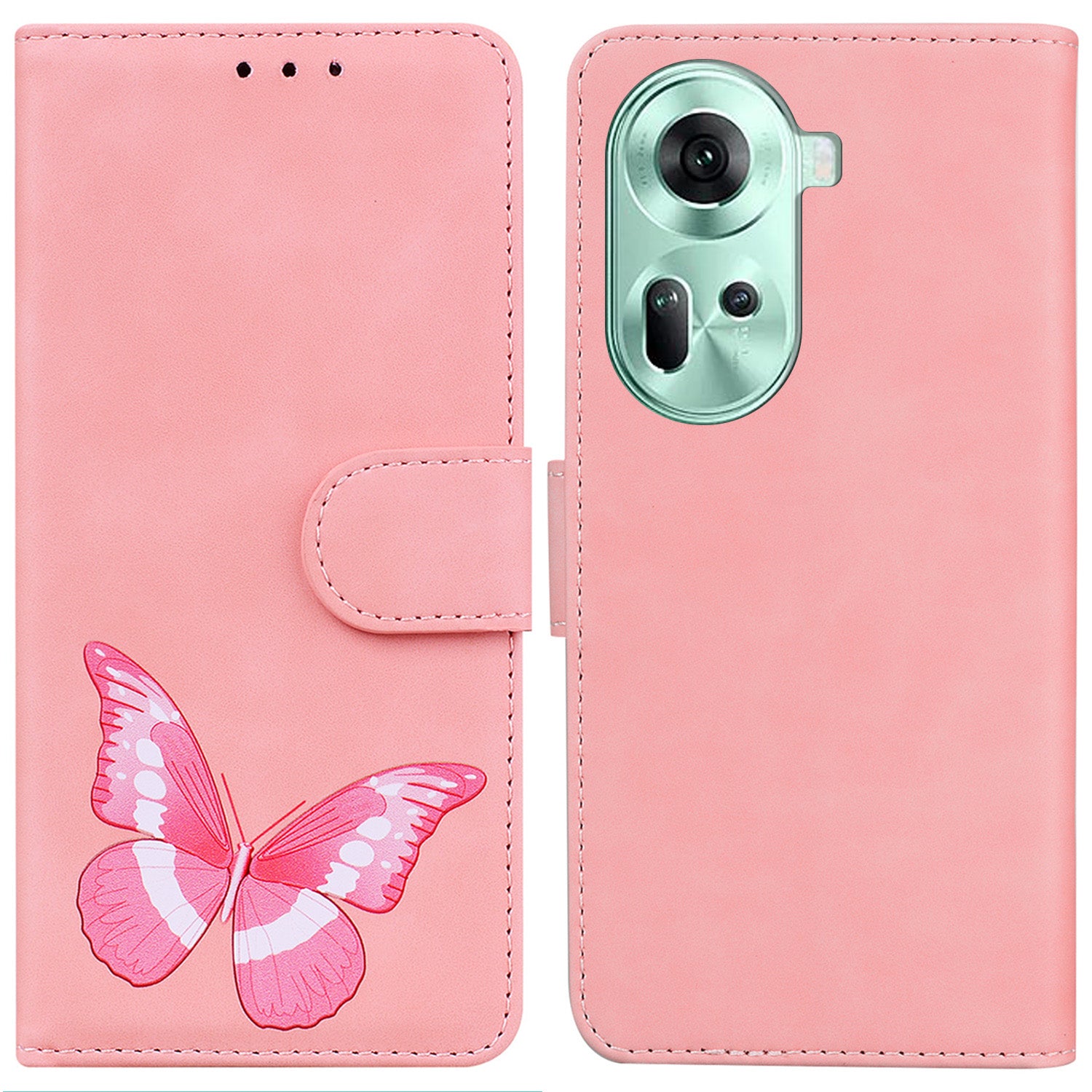 For Oppo Reno11 5G (Global) Cell Phone Case Butterfly Printing Anti-Scratch Leather Flip Cover with Wallet