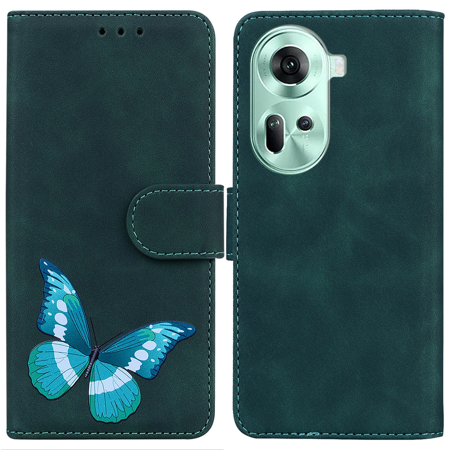 For Oppo Reno11 5G (Global) Cell Phone Case Butterfly Printing Anti-Scratch Leather Flip Cover with Wallet
