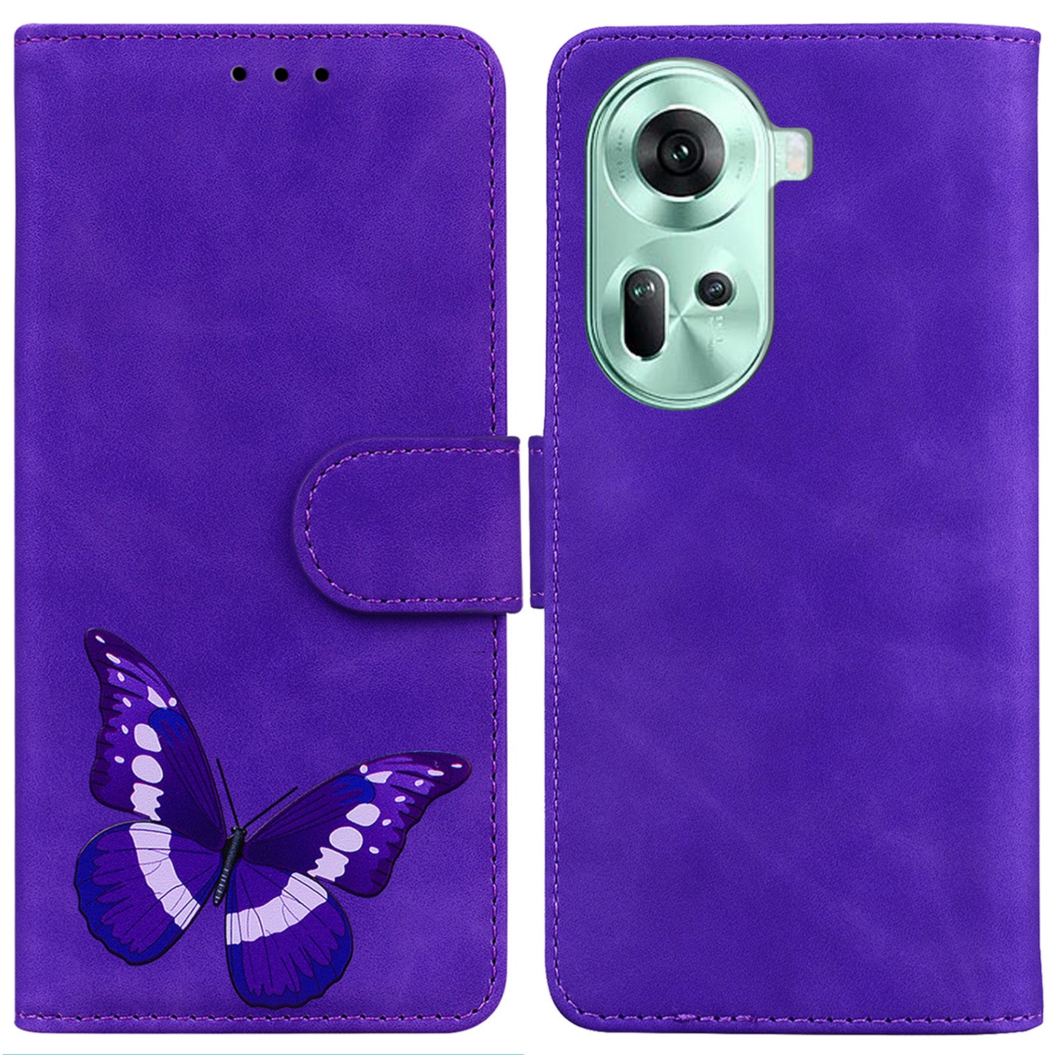 For Oppo Reno11 5G (Global) Cell Phone Case Butterfly Printing Anti-Scratch Leather Flip Cover with Wallet