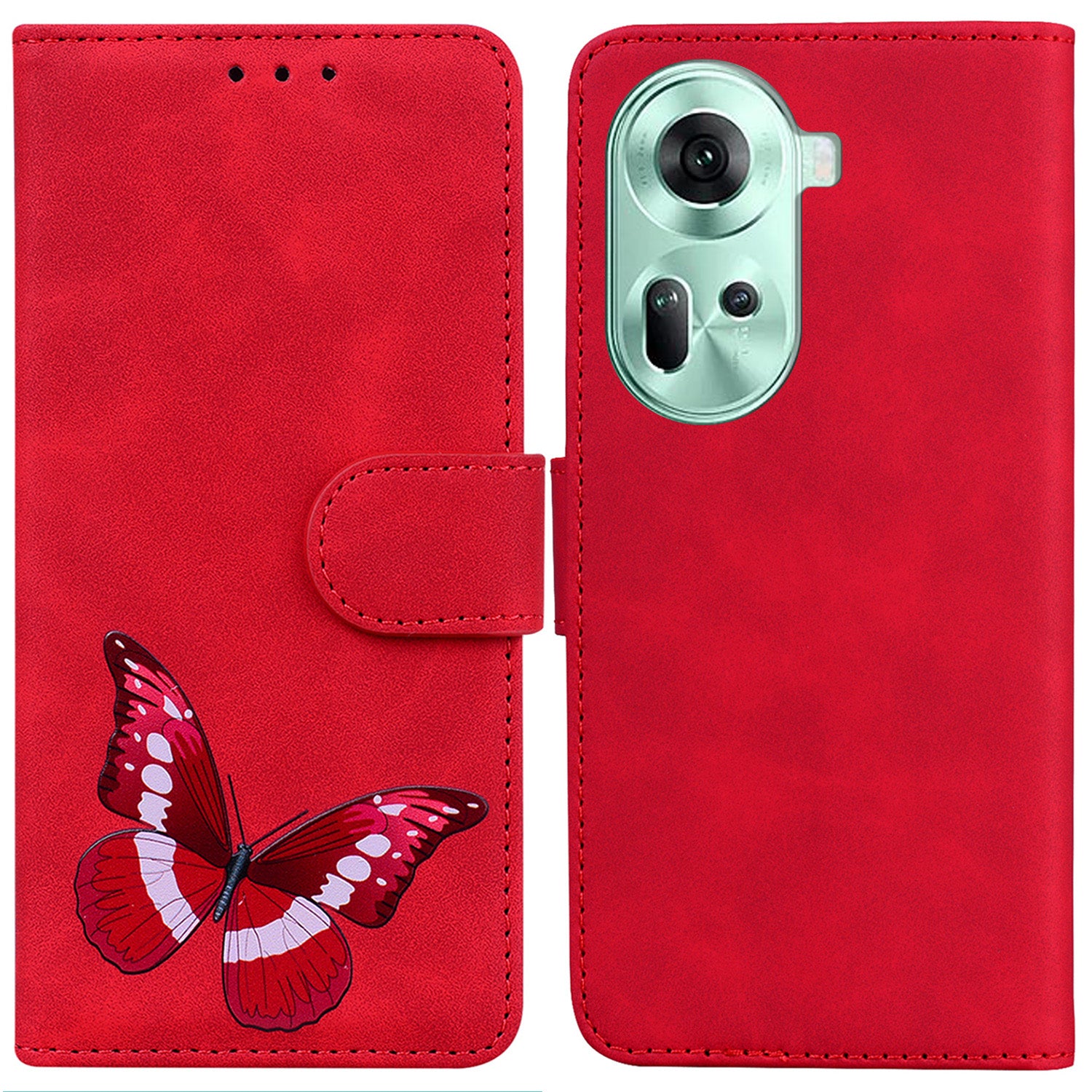 For Oppo Reno11 5G (Global) Cell Phone Case Butterfly Printing Anti-Scratch Leather Flip Cover with Wallet