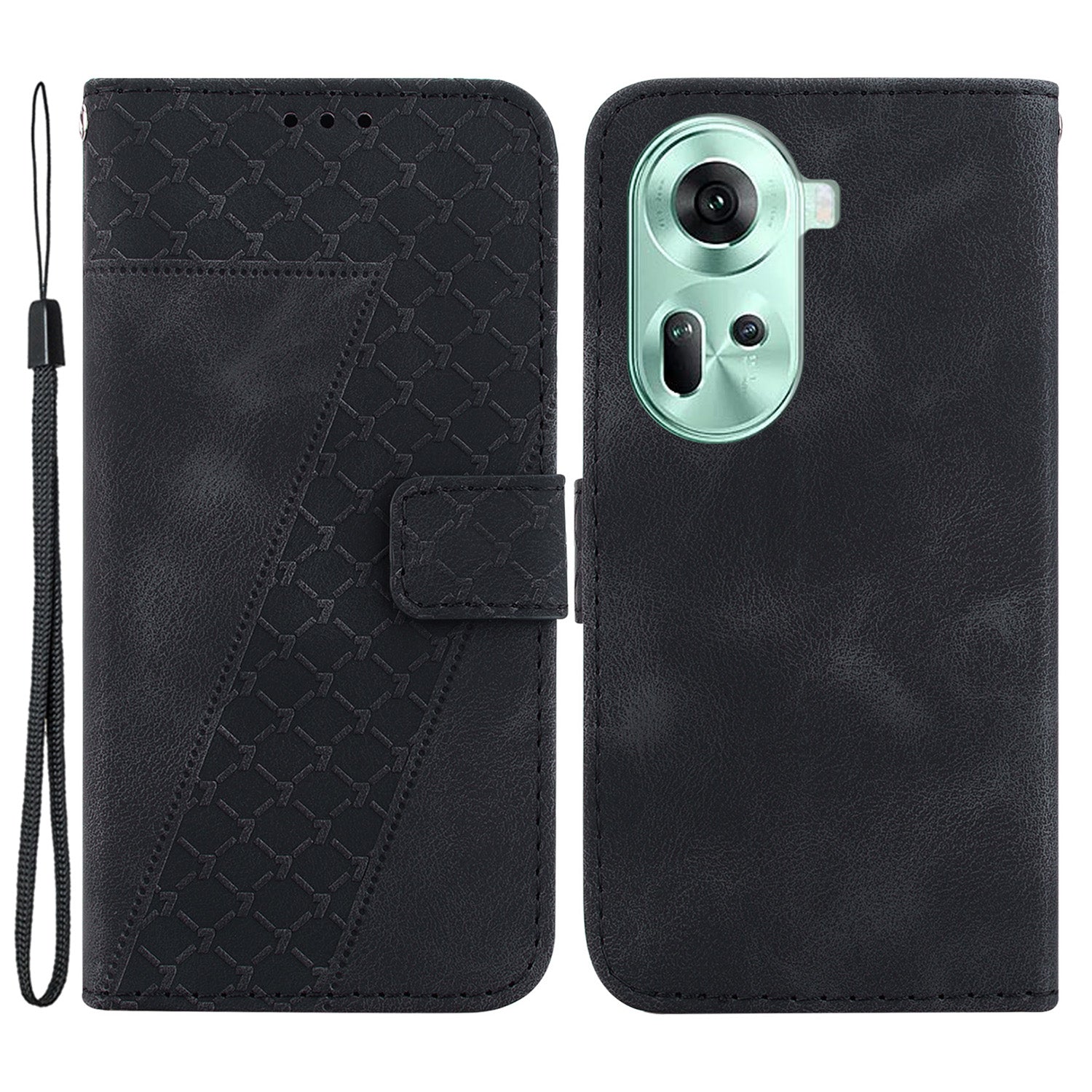 For Oppo Reno11 5G (Global) Cell Phone Case 7-Shape Imprinted Shockproof Leather Wallet Cover
