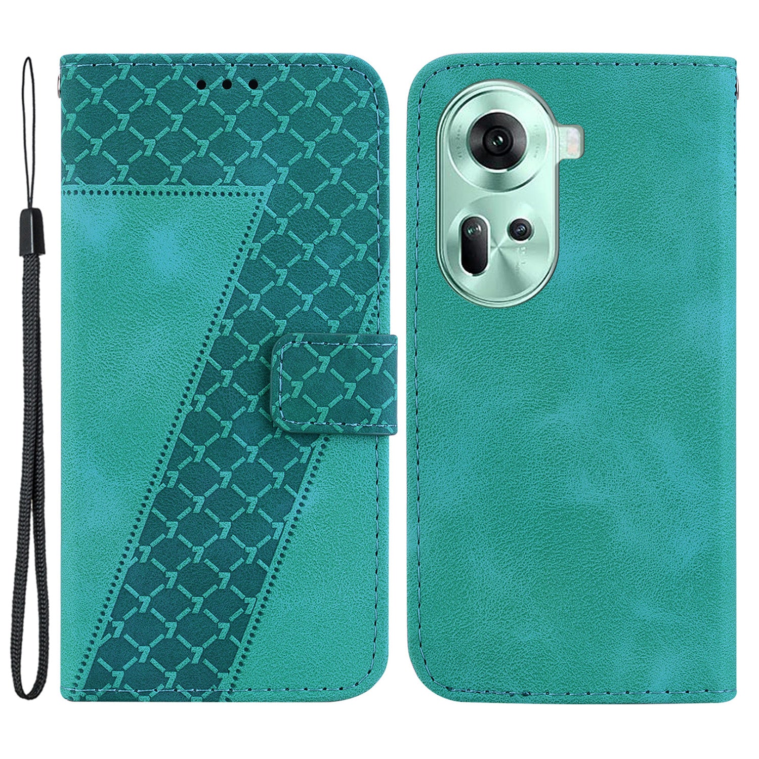 For Oppo Reno11 5G (Global) Cell Phone Case 7-Shape Imprinted Shockproof Leather Wallet Cover