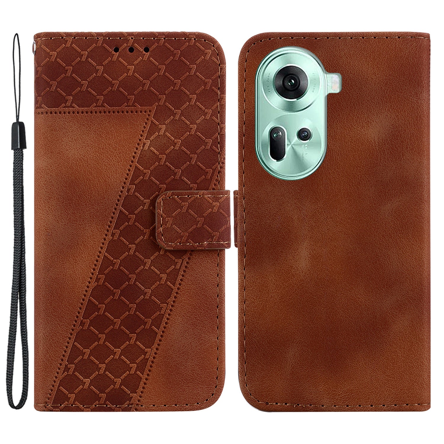 For Oppo Reno11 5G (Global) Cell Phone Case 7-Shape Imprinted Shockproof Leather Wallet Cover