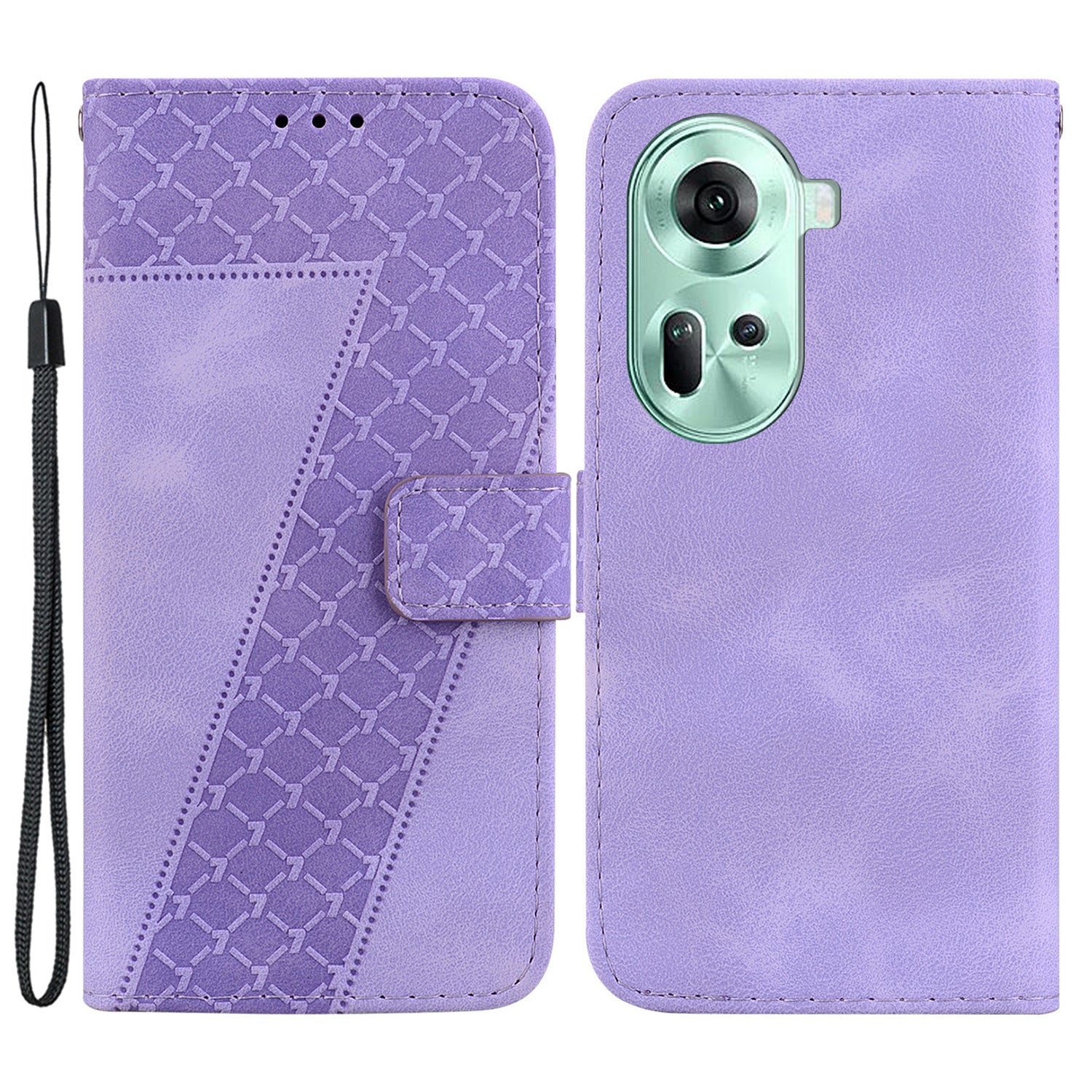 For Oppo Reno11 5G (Global) Cell Phone Case 7-Shape Imprinted Shockproof Leather Wallet Cover